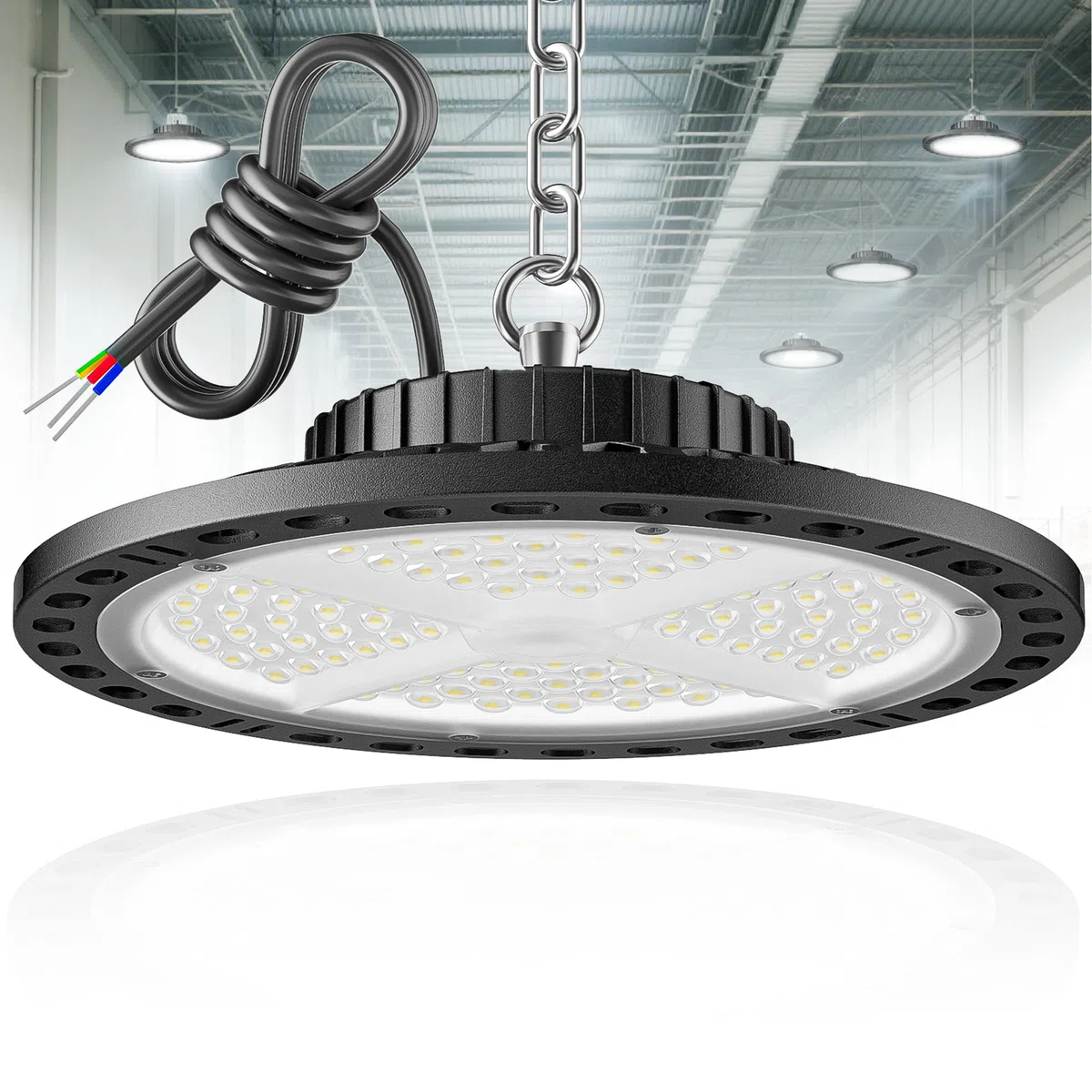 100W Faretto LED UFO, 15000LM UFO Lampada Officina 6500K Bianco Freddo Proiettori LED Esterno IP65 Wasserdichte LED Industrielampe High Bay Licht per Garage Magazzini Fabbrica