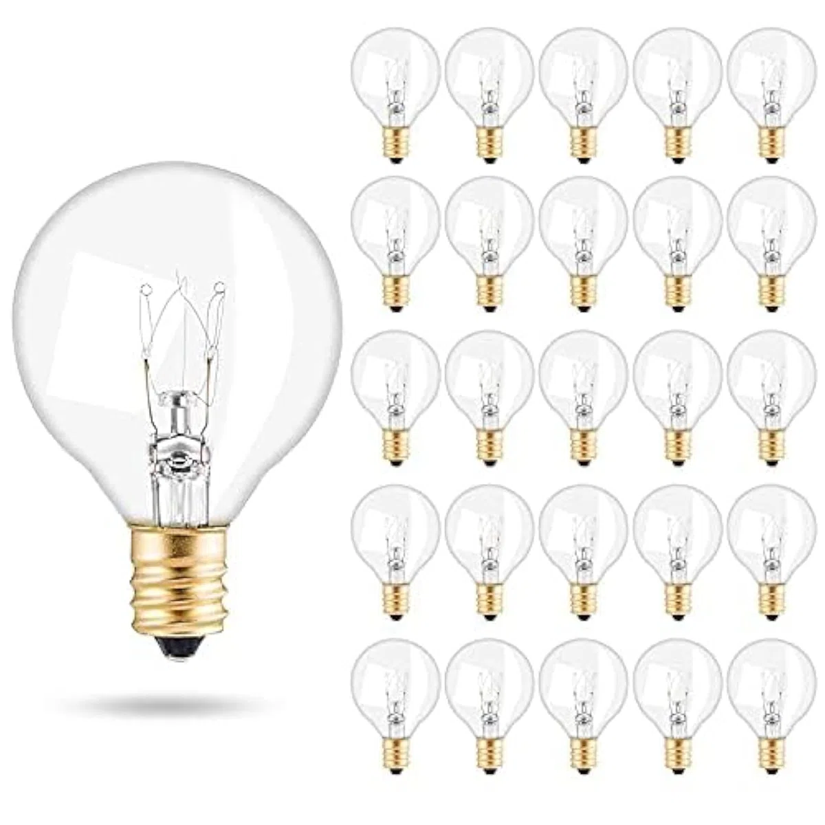 Lampadine di Ricambio, 25 Pezzi Lampadine Globo G40 da 7 Watt Supporto per Presa di Base E12 Resistenza Allacqua IP44 Bianco Caldo per Luci a Corda Decorazione per Feste a Casa