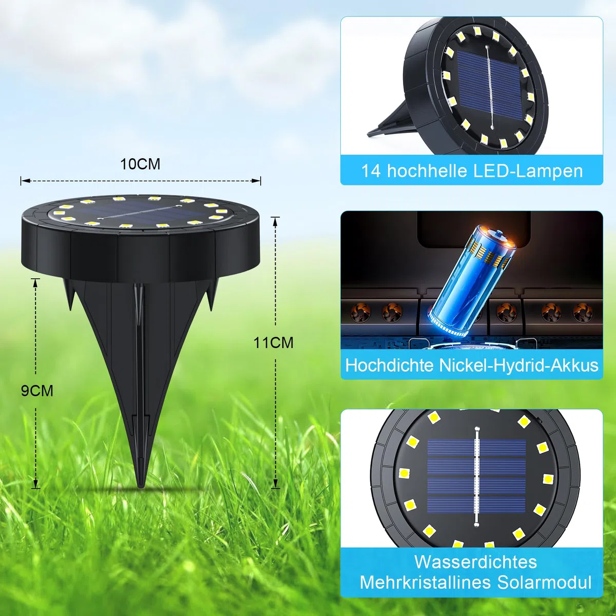 14LED Luci Solari per Giardino, Nuovo stile 2024 Lampade Solare Esterno Incasso Faretti a Terra Luce Sepolta Solare Impermeabile per Prato Vialetto Scala Paesaggio (8, Bianco caldo)