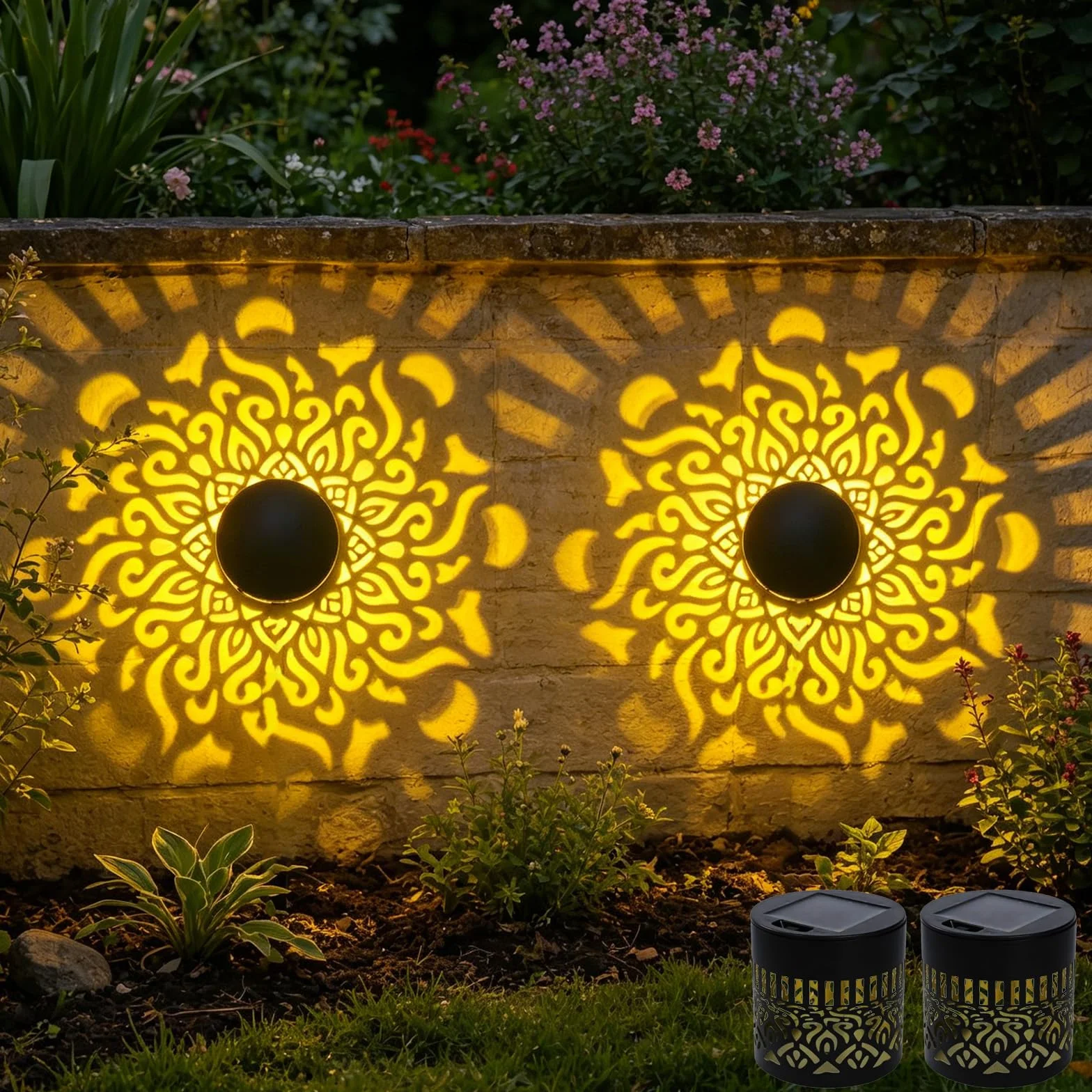 Lanterne Solari da Esterno,2 Pezzi Lanterna Solare da Esterno,Lanterne Solare da Esterno,Lampada Solare da Giardino,LED Mandala Lanterna,per Giardino,Esterno,Tavolo,Prato,Balcone,Sentieri