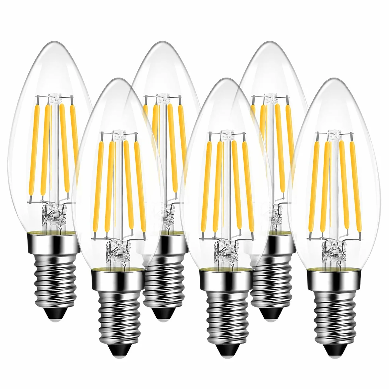 LVWIT Lampadine Filamento LED E14, Lampadina LED 5.5W Equivalenti a 60W, Lampadina 806 Lumen, Luce Bianca Calda 2700K, Forma a Candela C35, Stile Vintage Retro',Non Dimmerabile,Confezione da 6 Unità