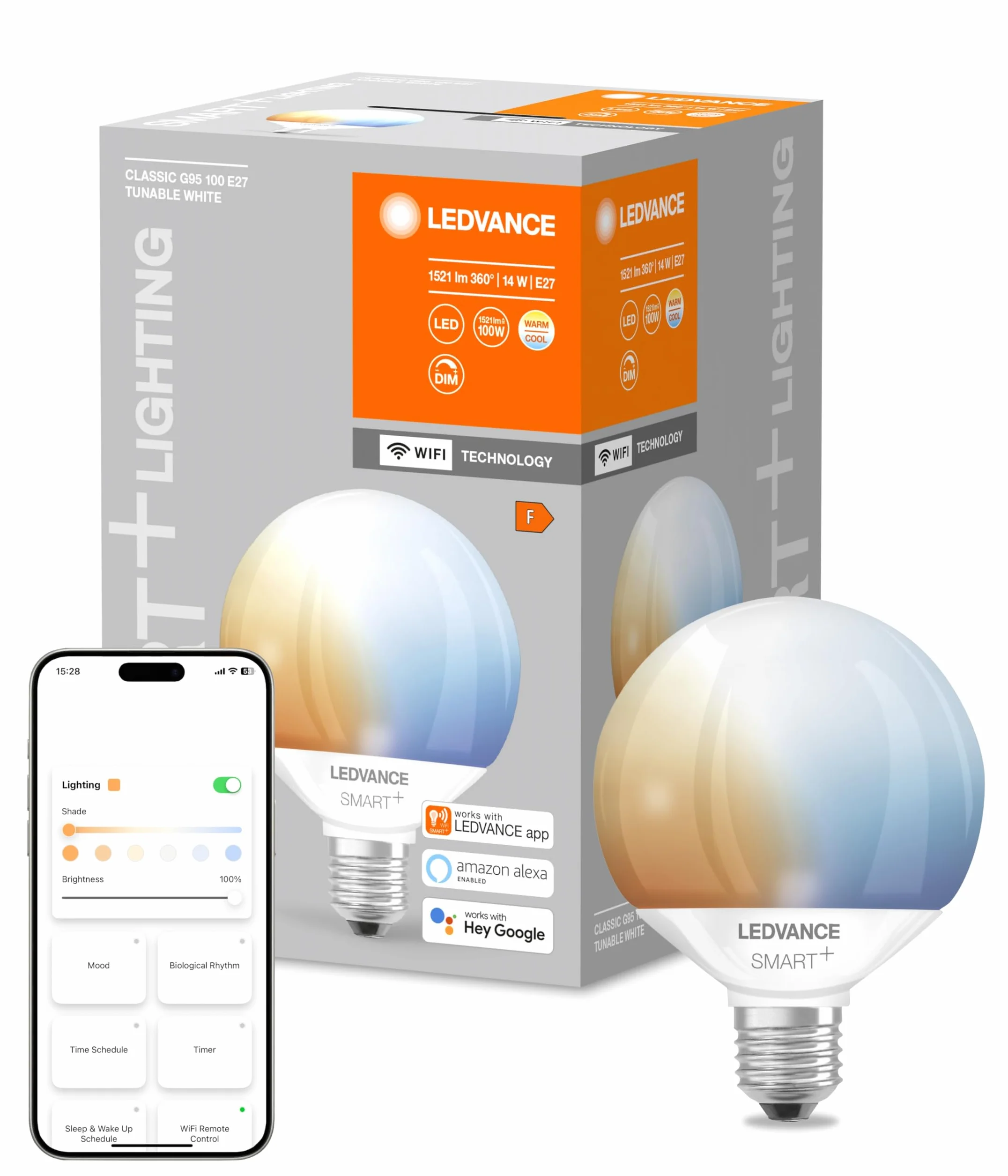 LEDVANCE Lampada Smart LED con Wifi, base E27, dimmerabile, colore della luce variabile (2700-6500K), forma a globo, opaco, controllabile con Alexa, Google e App, 1 confezione
