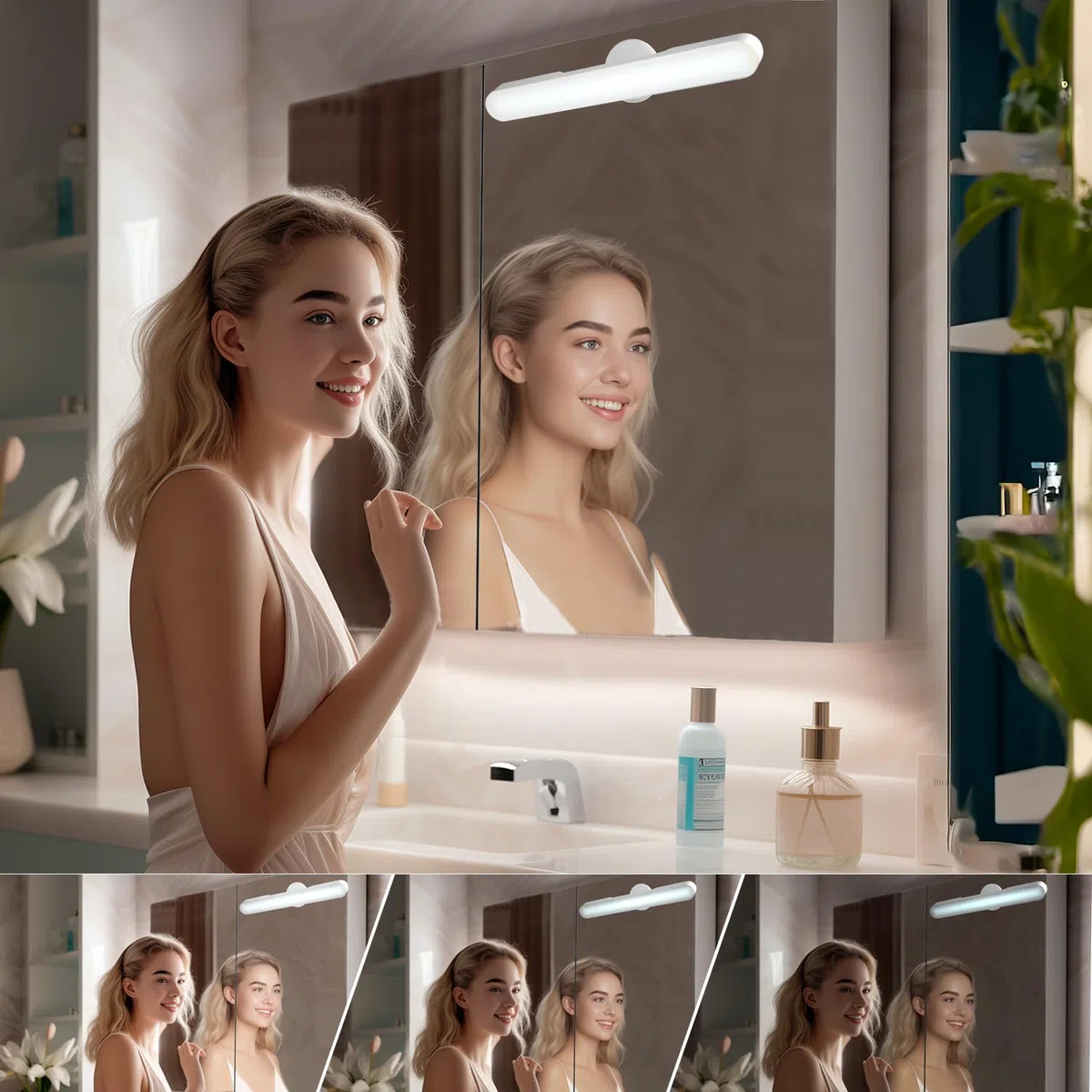 Luci Per Specchio Da Trucco Con Luci LED a 4000mAH Batteria, Dimmerabile Luci Specchio Make Up Illuminazione Senza Fili, Girevole Staccabile 360° Specchiera Trucco, Specchio Bagno Con Luce