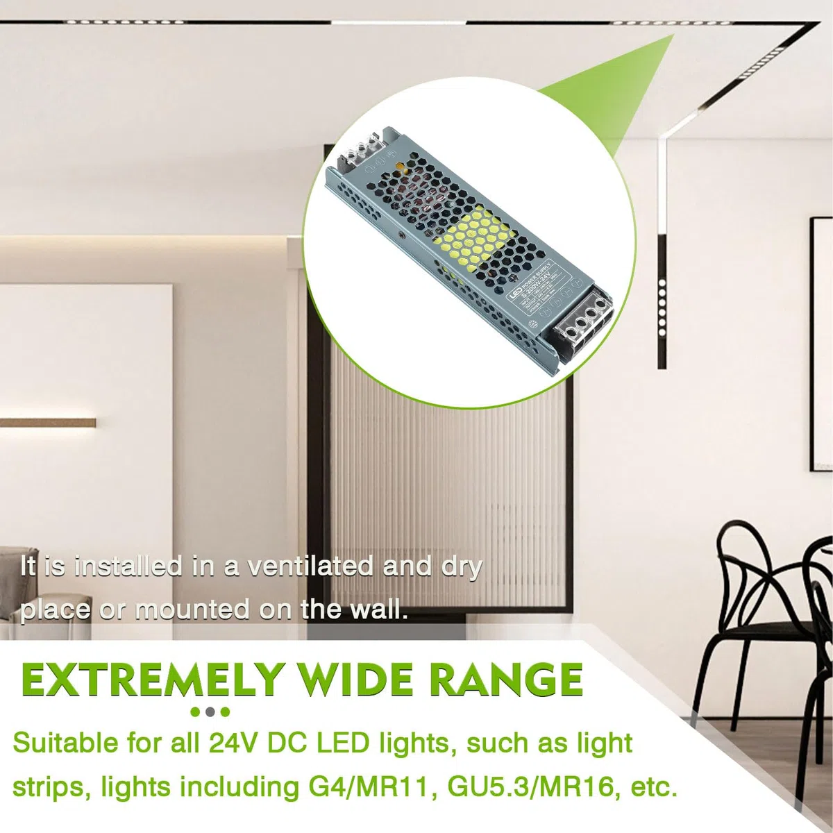 Trasformatore LED 24V 200W, 8,3A, 24V DC, 200W, 190-240V AC, 50Hz, IP20, Protezioni Multipla, Dissipazione Calore, Versatile, Facile Installazione