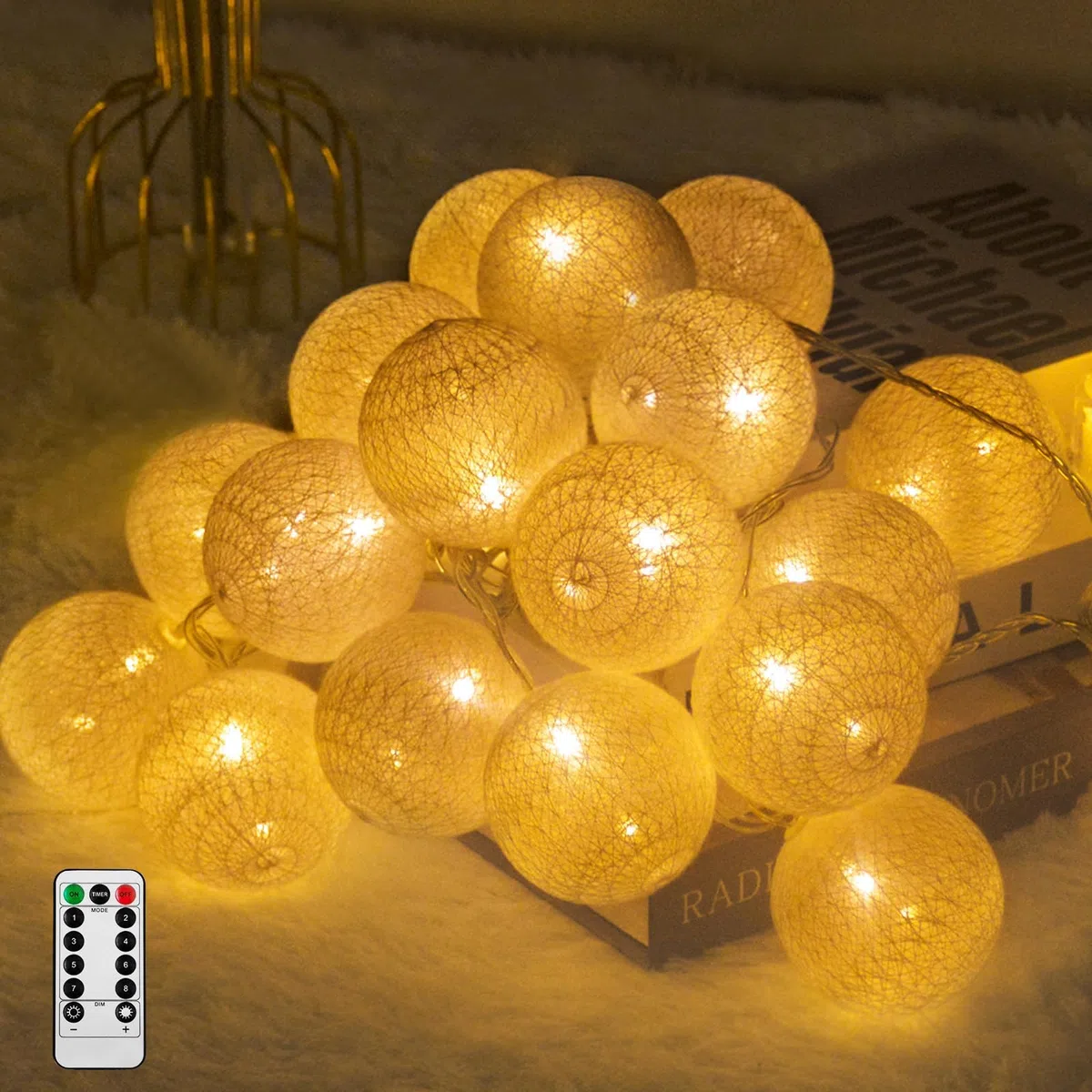 Ciskotu Ghirlanda Luminosa Cameretta - 20 LED Catena Luminosa Interno con USB, Telecomando e Timer, per Decorazione Della Luce Notturna Interna, Come Natale, Matrimonio, Festa, Stanza, Tenda (Bianco)