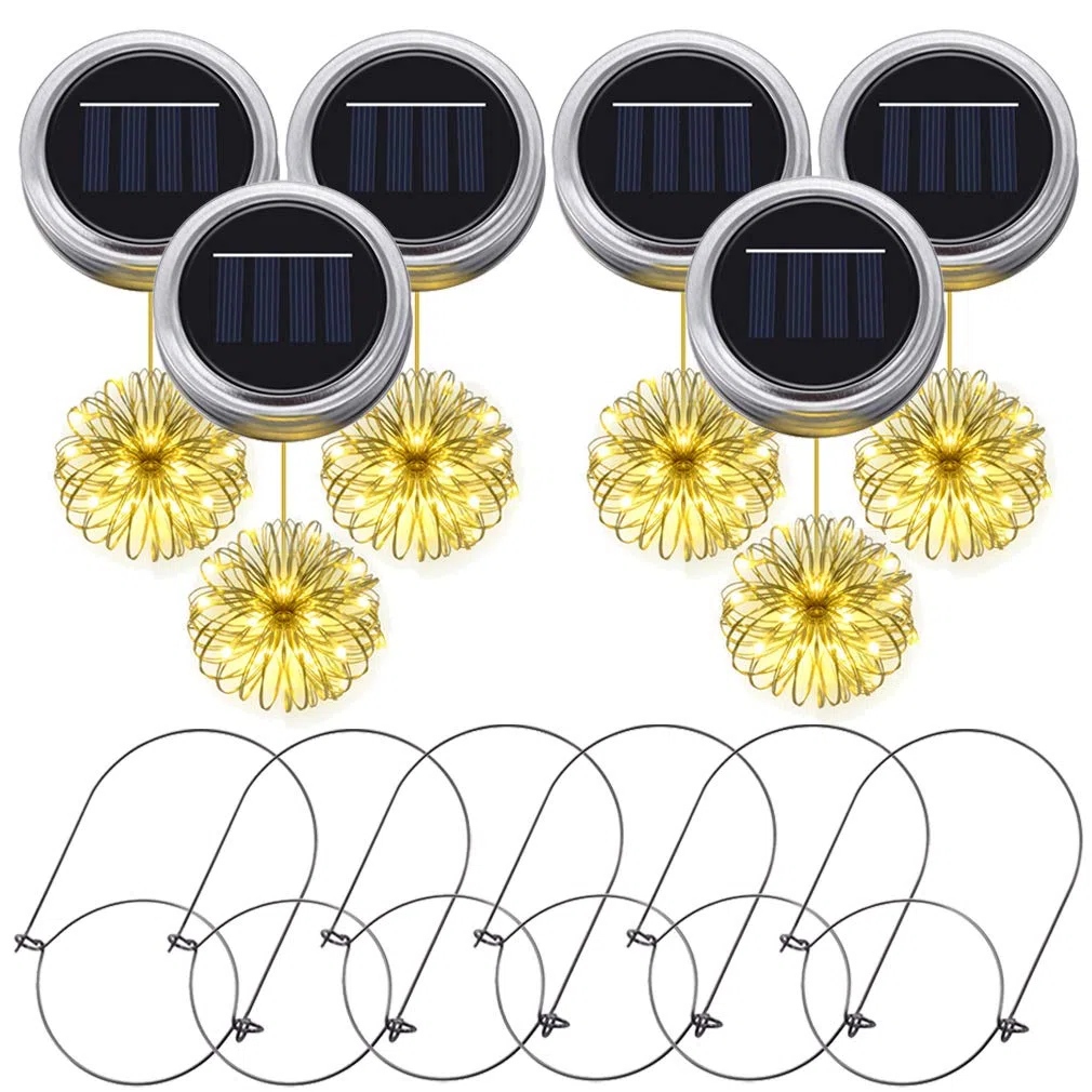 PChero 6pezzi Appesi Impermeabili con Coperchio a Forma di Barattolo per Muratore Solare con Luci a Fata con 20 LED e Ganci, Perfetti per Feste, Matrimoni, decorazioni Natalizie (bianco caldo)