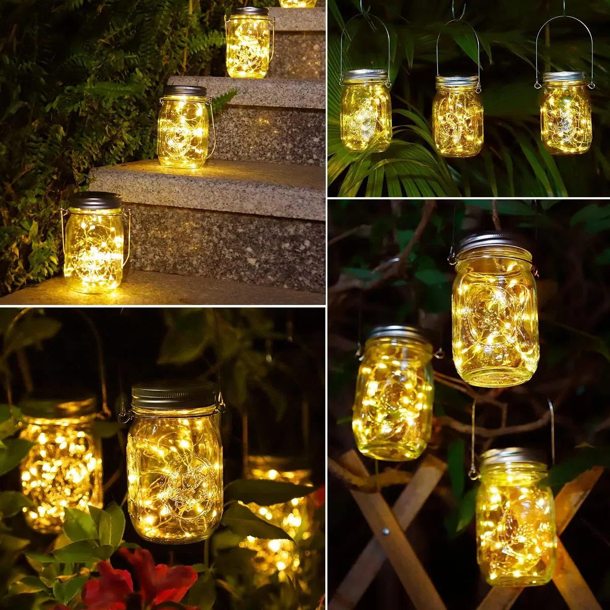 Luci Solari Giardino - 3 Pezzi Lampada 30 LED da Esterno Impermeabile barattolo Natale Feste Camera da Letto Decorazioni (Bianco caldo)