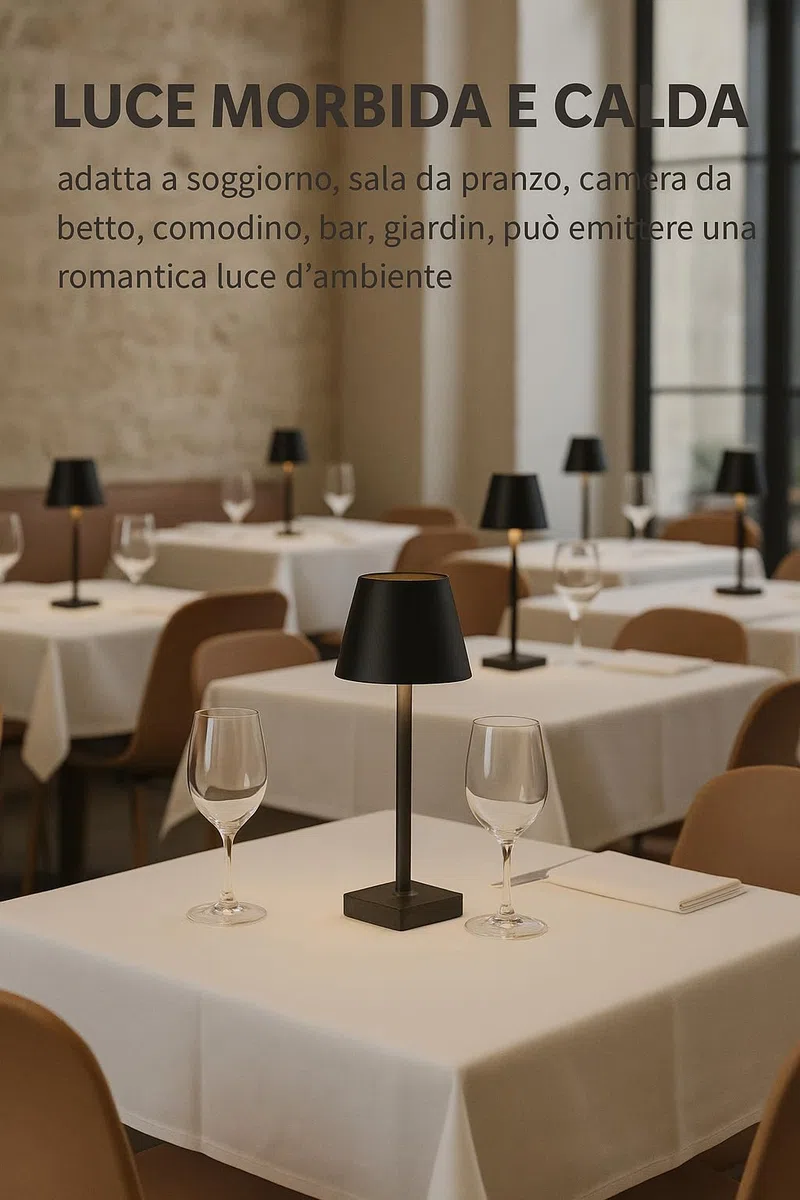 2 Pezzi Lampada da Tavolo LED Ricaricabile Senza Fili – Dimmerabile Touch, 2400mAh, 3 Tonalità (2700K-6000K), Design Moderno per Interno ed Esterno, Camera da Letto, Soggiorno, Giardino, IP54 (Nero)