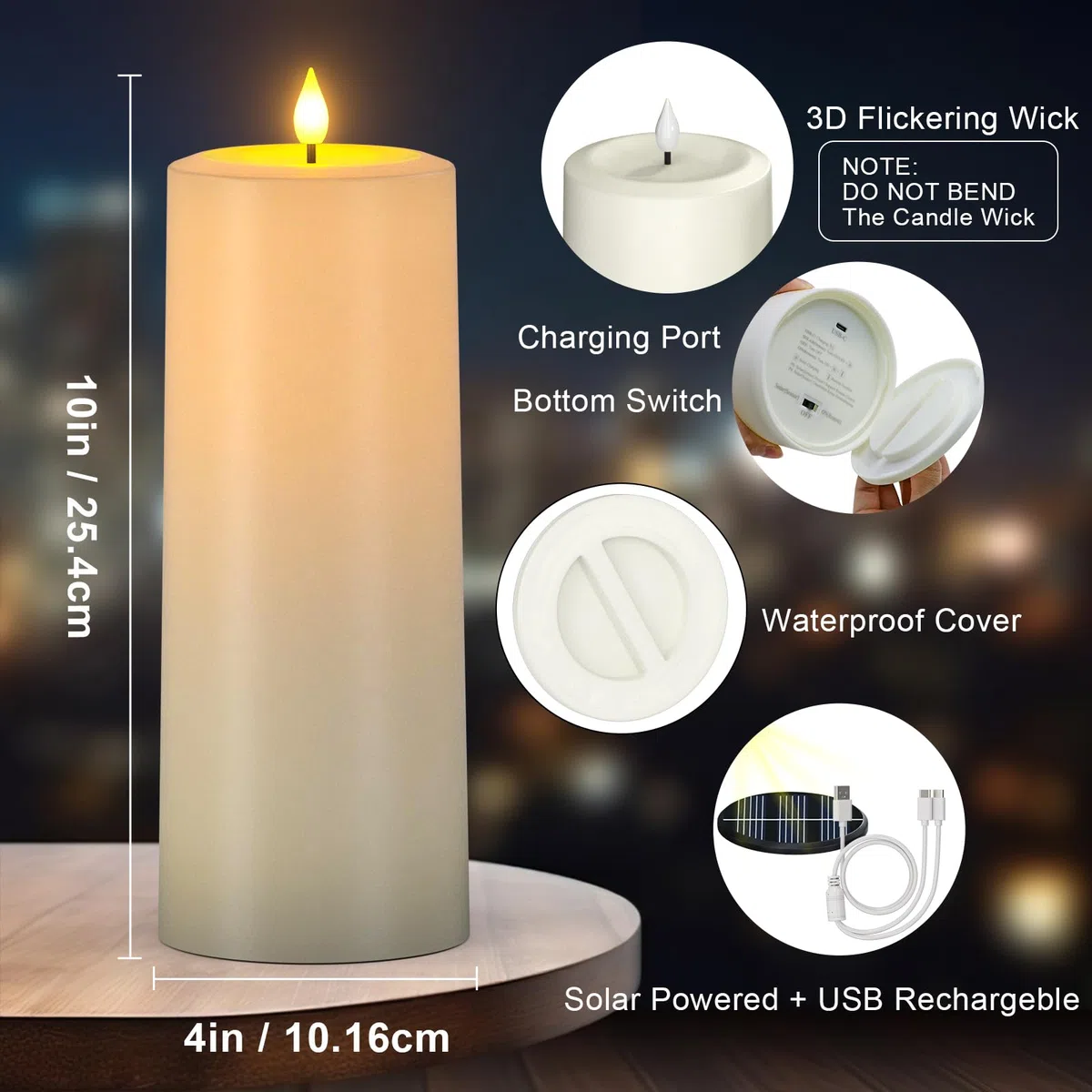 SoulBay 25 cm Grandi Candele LED Luci Solari Ricaricabili da Esterno Fiamma Tremolante con Telecomando e Timer per Lanterne da Giardino Camera di Casa Decorazioni Natalizie Halloween, 2 Pezzi