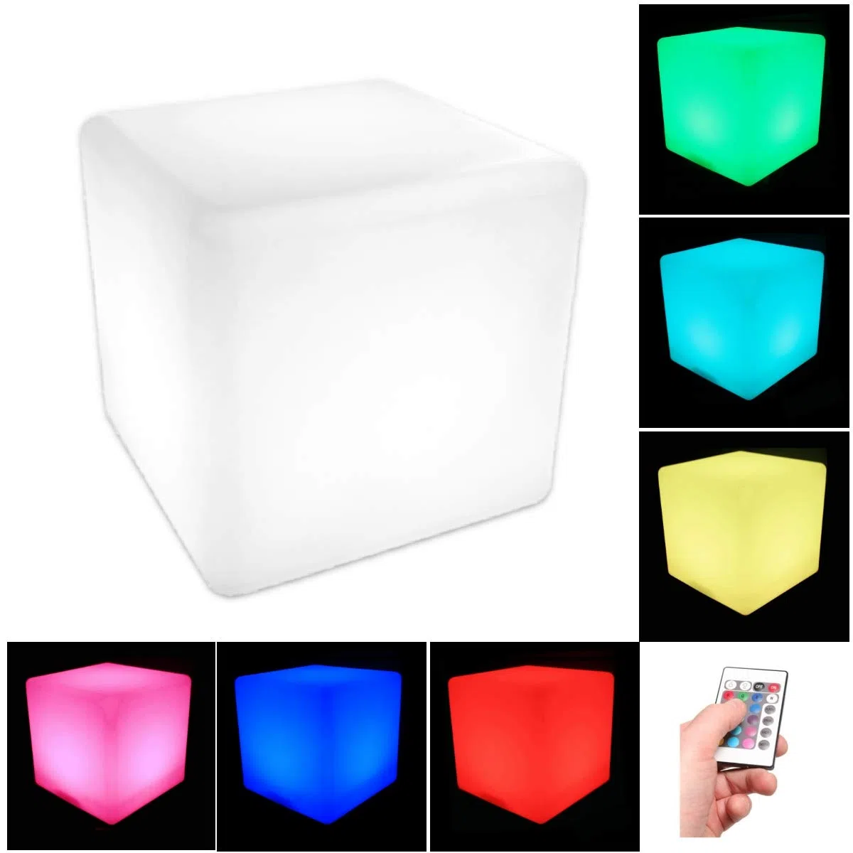 Cubo LED luminoso, sedile, pouf, tavolino ausiliare con luce, dimensioni: 40 cm