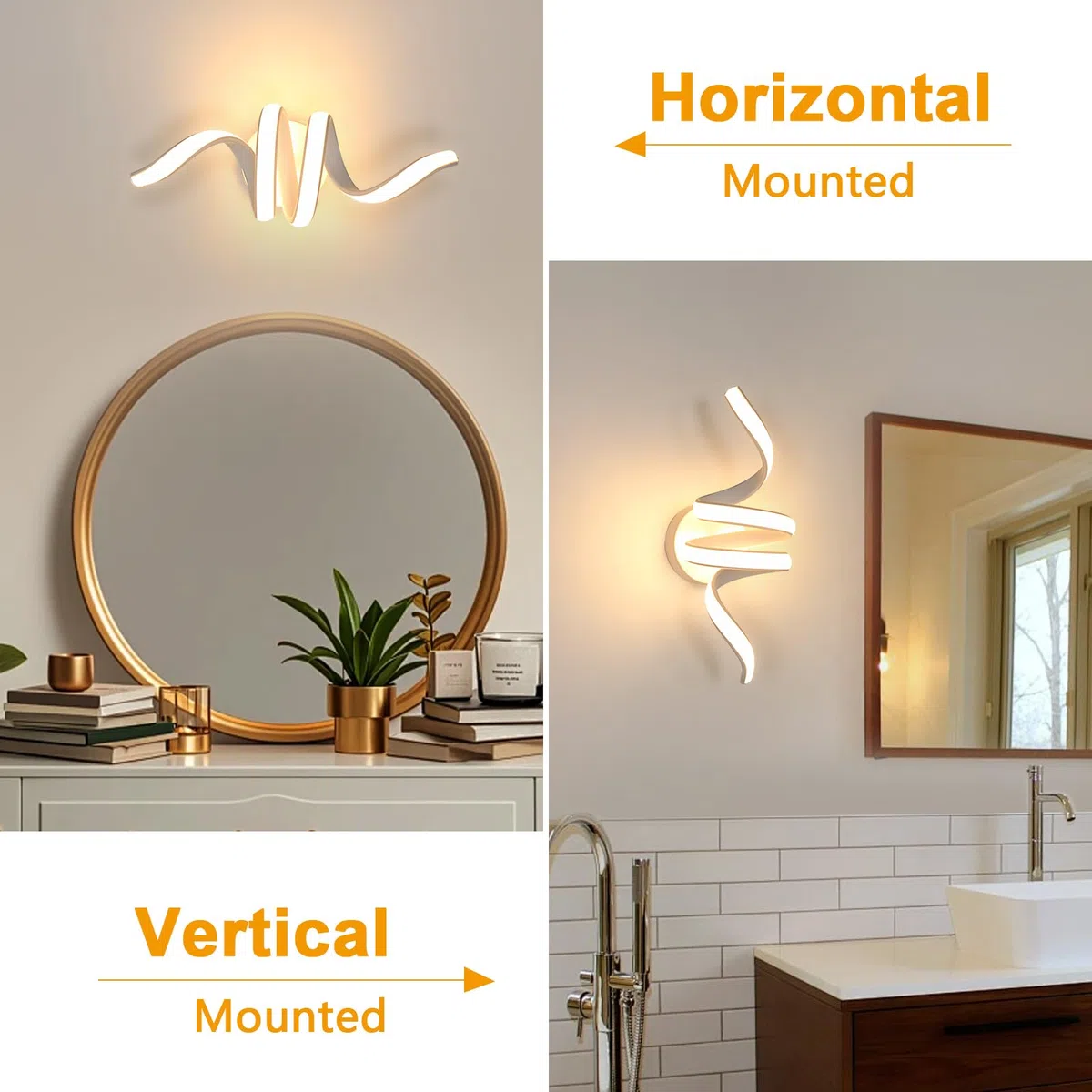 Goeco Applique da Parete Interno, 24W 2700LM 35 CM Lampada da Parete a Spirale in Acrilico 3000K Luce Bianco Calda, Applique LED a Muro Moderna per Camera Letto Soggiorno Corridoio, Bianco