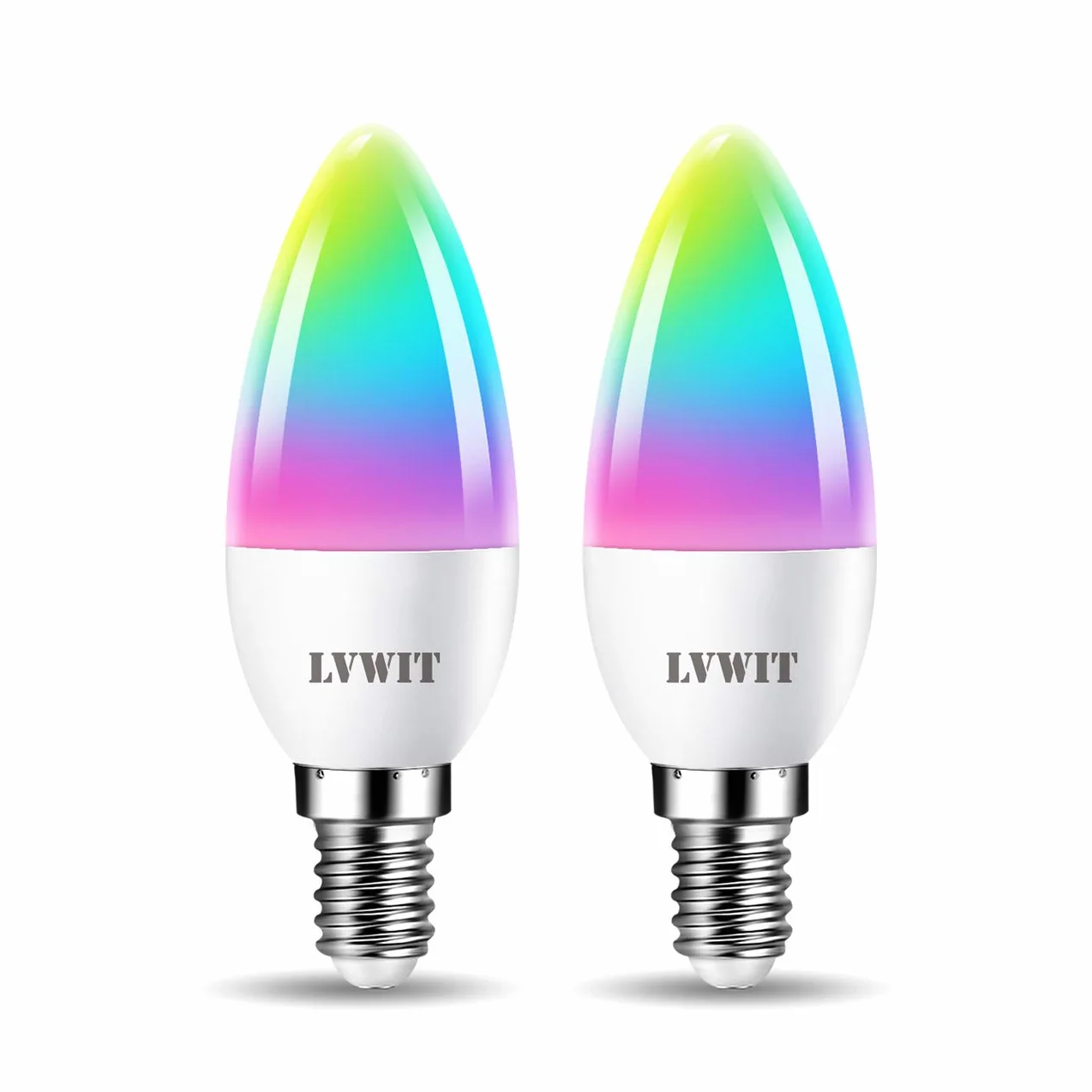 LVWIT Lampadine Alexa, Lampadina Smart E14 Wifi, 5W Equivalenti a 40W, 470Lm, Lampadine Smart con Telecomando Compatibile con Alexa, Echo and Google Assistant, RGB Intelligente Dimmerabile,2 Pcs