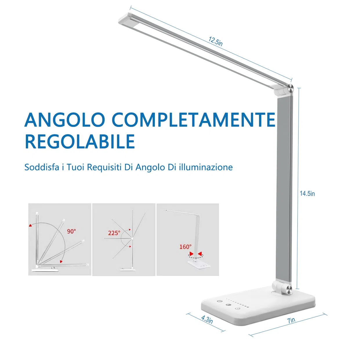 LENDOO Lampada da scrivania a LED senza fili, lampada da comodino USB ricaricabile, 10 livelli di luminosità 5 modalità di illuminazione, Protezione Degli Occhi Lampada da tavolo per ufficio