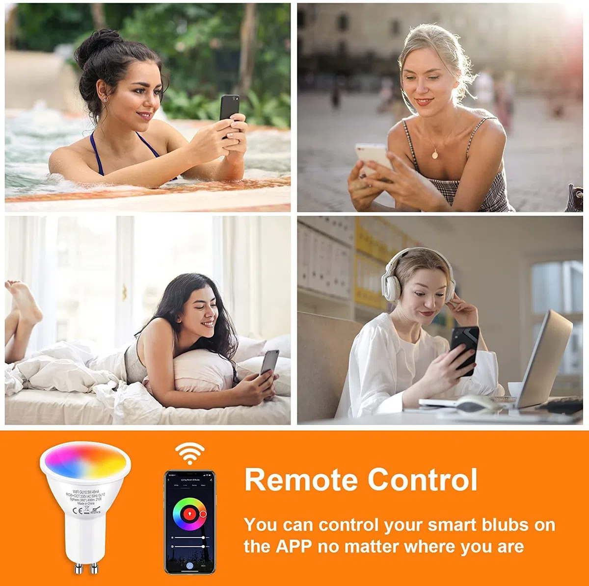 Lampadine LED Alexa Intelligente WiFi GU10 5W, Lampadina Dimmerabile Multicolore, Controllo App Compatibile con Alexa/Google Home, RGB&2700K-6500K Bianco Freddo Caldo, Nessun Hub Richiesto,4PCS