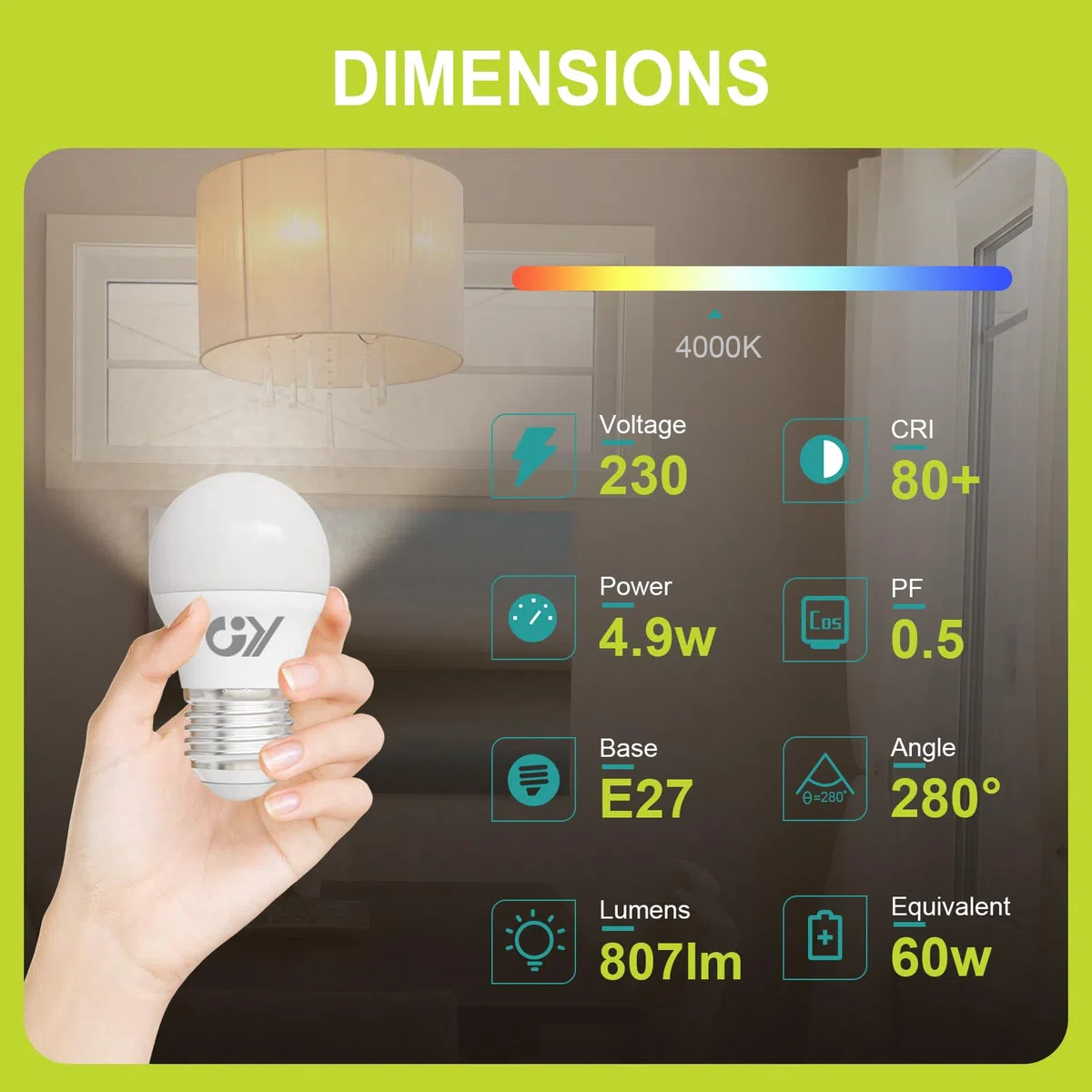 GY Lampadine LED E27, 4.9W (equivalenti a 60W), Lampadine LED Attacco Piccolo G45, 4000K Luce Naturale, 807 Lumen, Lampadine Risparmio Energetico Bianco Neutro, Certificazione CE, 12 Pezzi