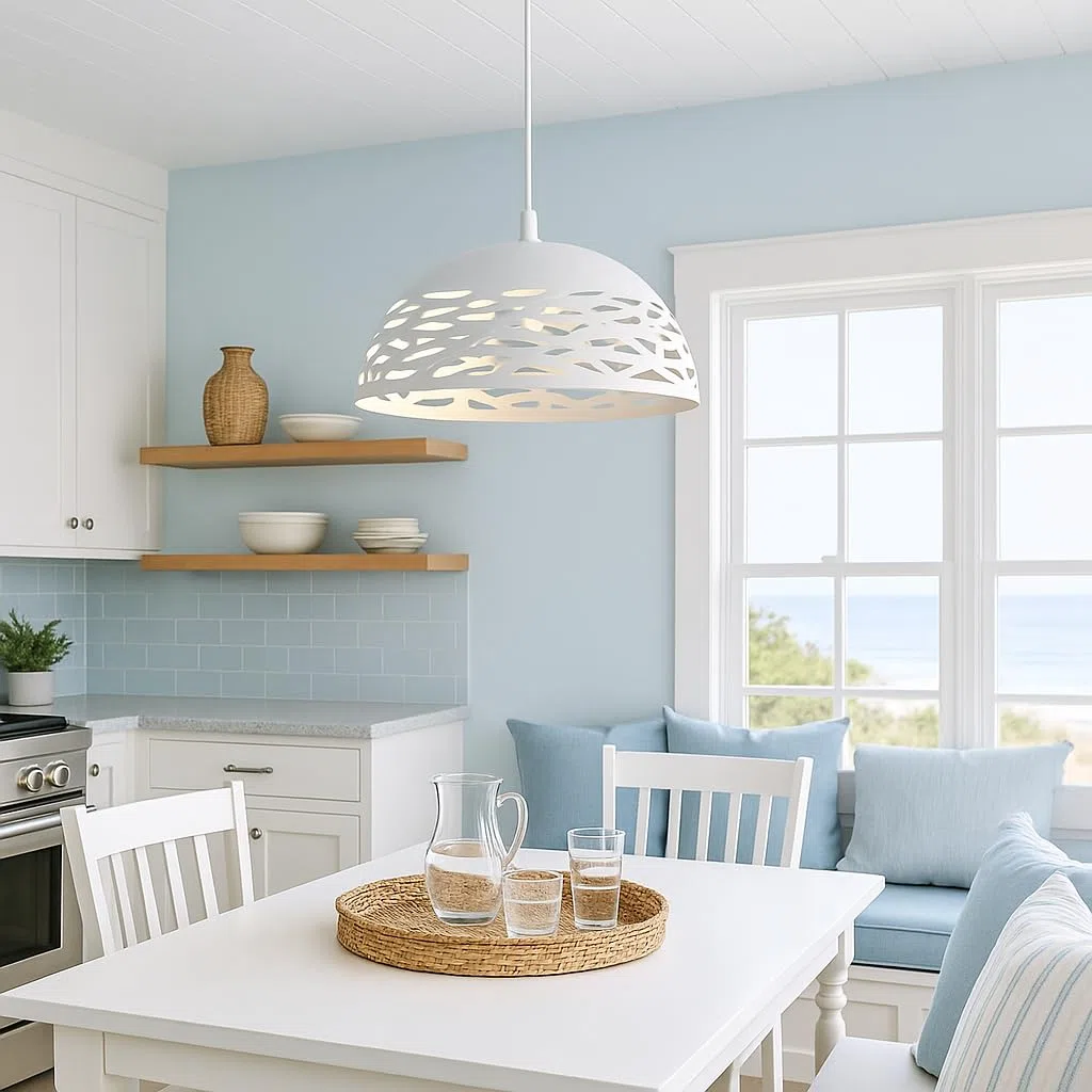 Partenopea Lampadario a Sospensione da Soffitto E27 in Ferro Verniciato, Paralume Traforato Design Moderno, Ø35xH26 cm, Filo 120 cm, per Cucina, Soggiorno, Locali, Lampadina non Inclusa (Bianco)