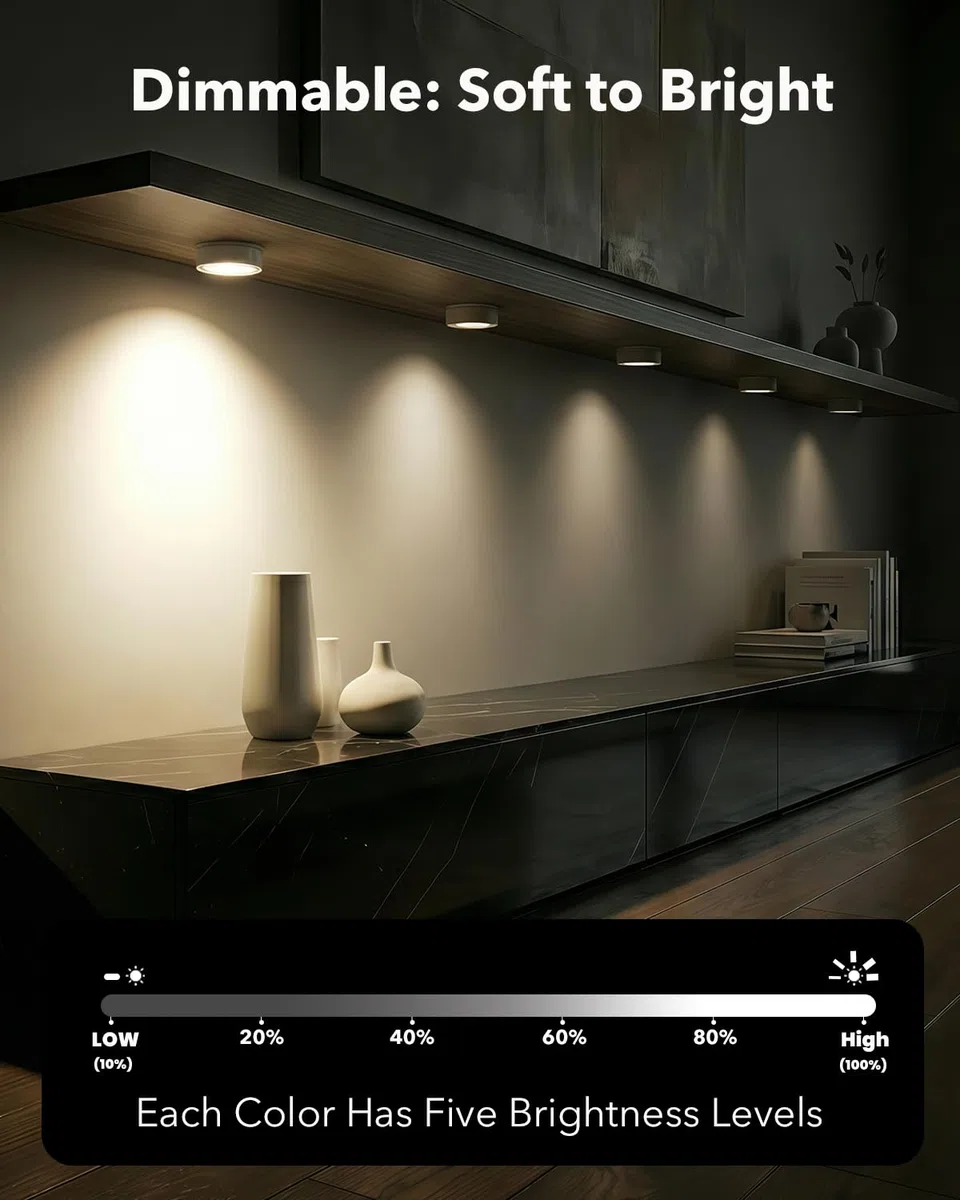 Faretti LED Adesivi Senza Fili, 2400 mAh Dimmerabile Luci Armadio Ricaricabili con Telecomando Luce Vetrine USB Lampada Sottopensile Cucina a Batteria Faretto LED Interno per Parete Guardaroba