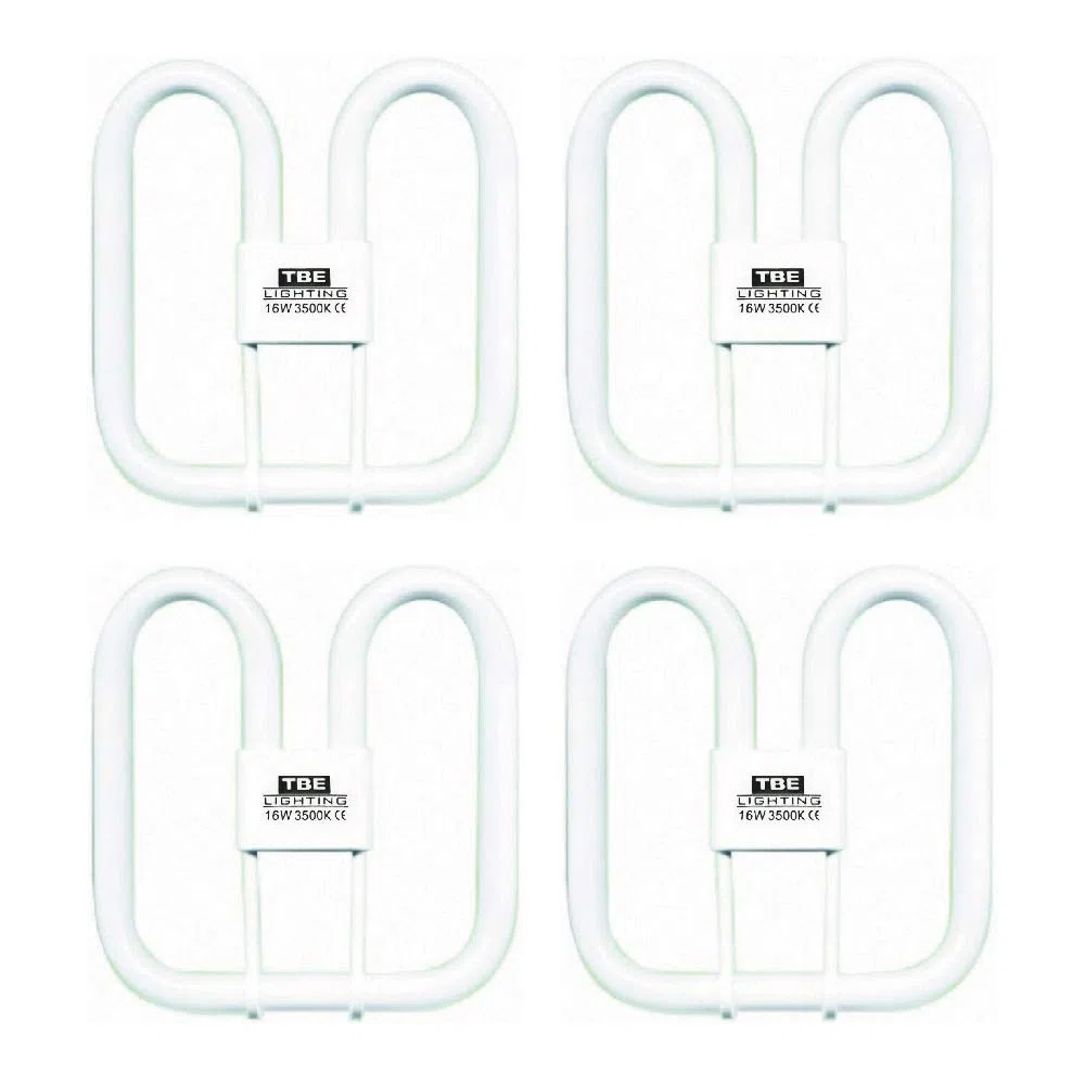 TBE Lighting, Lampadine CFL a risparmio energetico, 16 W 2D, 4 pin, lampadine fluorescenti DD, attacco GR10q da 4 pin, a lunga durata, colore: bianco freddo, 3500 K, Vetro, Confezione da 4, GR10q
