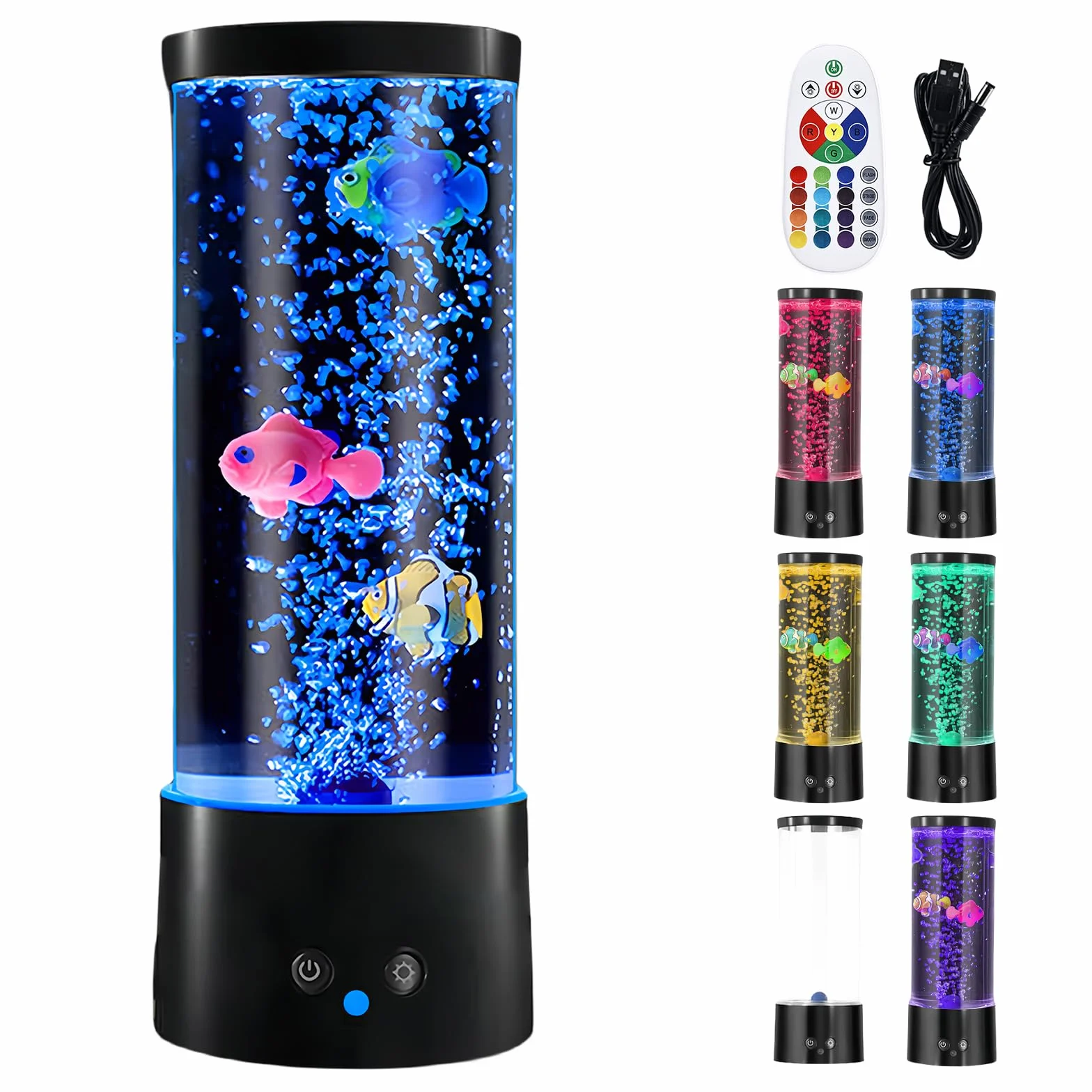 Lampada Lavica a Bolla Con Pesce - Telecomando, 16 Colori e 4 Modalità - Acquario d'Atmosfera LED Con Cavo USB per Casa, Camera da Letto