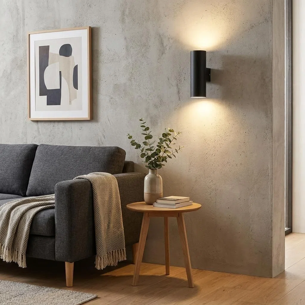 Alpinaluz Applique da Parete Up & Down con 2 Attacchi GU10, Design Cilindrico in Metallo, Lampada Decorativa da Interno per Corridoio, Camera e Soggiorno, IP20 (Nero)