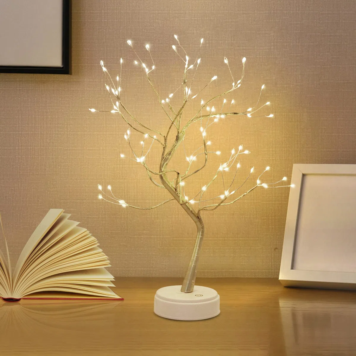 Kinamy LED Albero Lampada da Tavolo Operata a Batteria e USB Alimentatore Plug-in Luce Alberi Rame Decorativo Regolabile Rami Luci Lampada da Scrivania Luce Notturna 108 LUCI