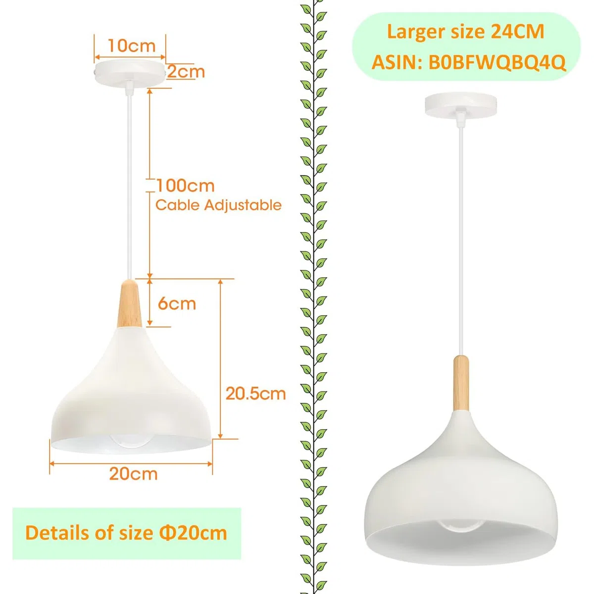 iDEGU 20CM Lampada a Sospensione Retrò LED Lampada a Soffitto in Legna Metallo Moderna Lampadario a Forma di Goccia Stile Scandinavo Plafoniera per Soggiorno Sala da Pranzo Cameretta (Bianco 1 Pezzo)