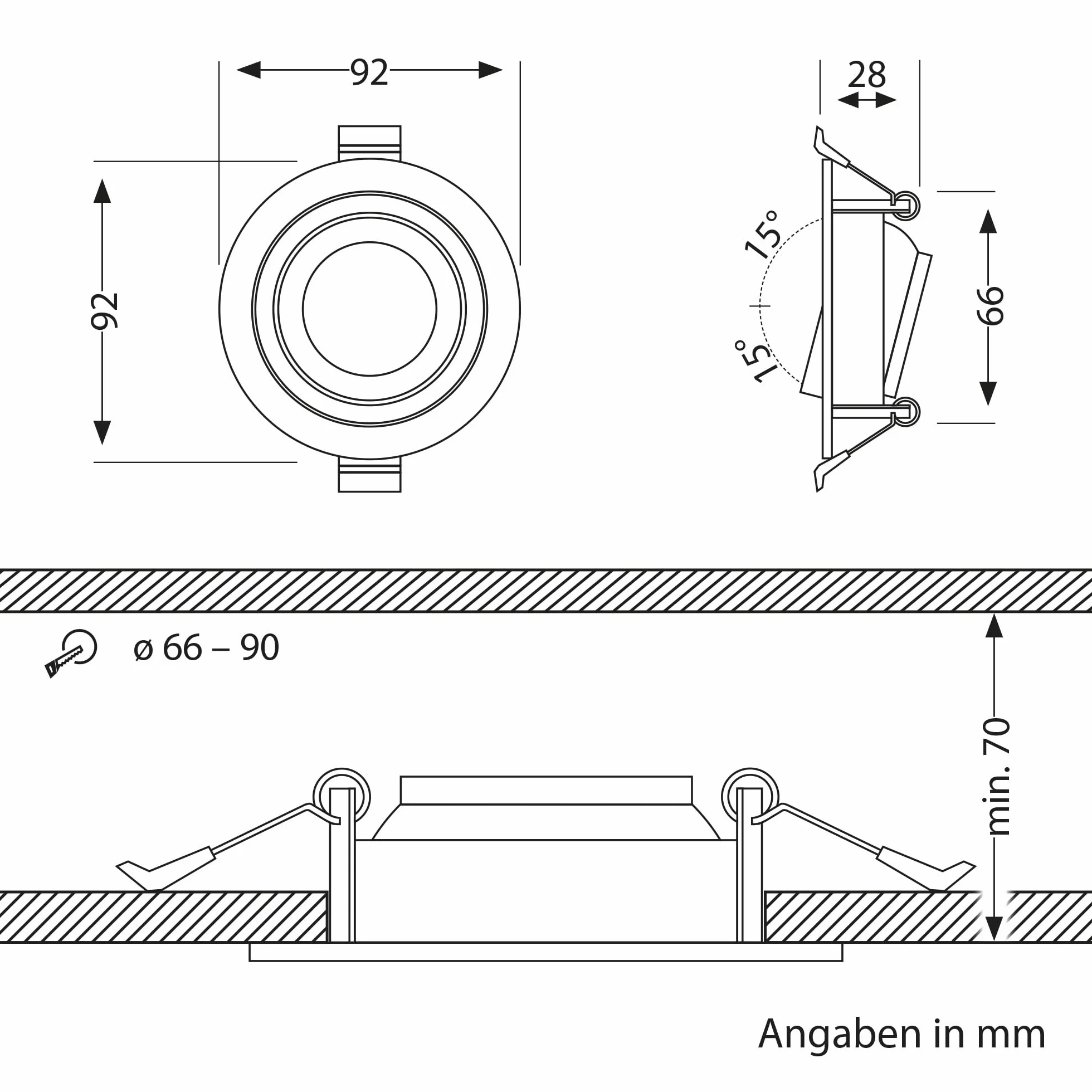 ledscom.de 4 pz. cornice da incasso a soffitto per bagno ERID, impermeabile, bagno, IP44, rotonda, orientabile, bianco opaco incl. presa GU10