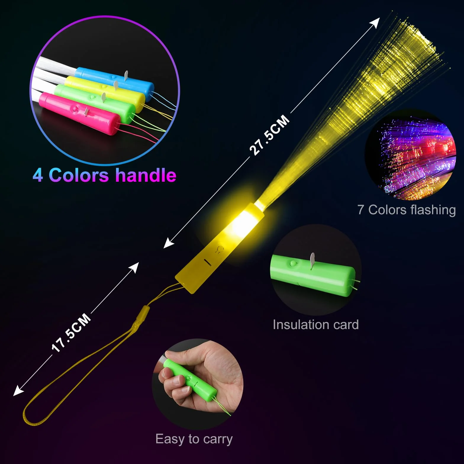 Kangtaixin 24 pezzi di bastoncini LED luminosi colorati - bastoncino luminoso in fibra ottica con batteria, giocattolo regalo in fibra ottica per bambini per feste notturne, concerti, Natale