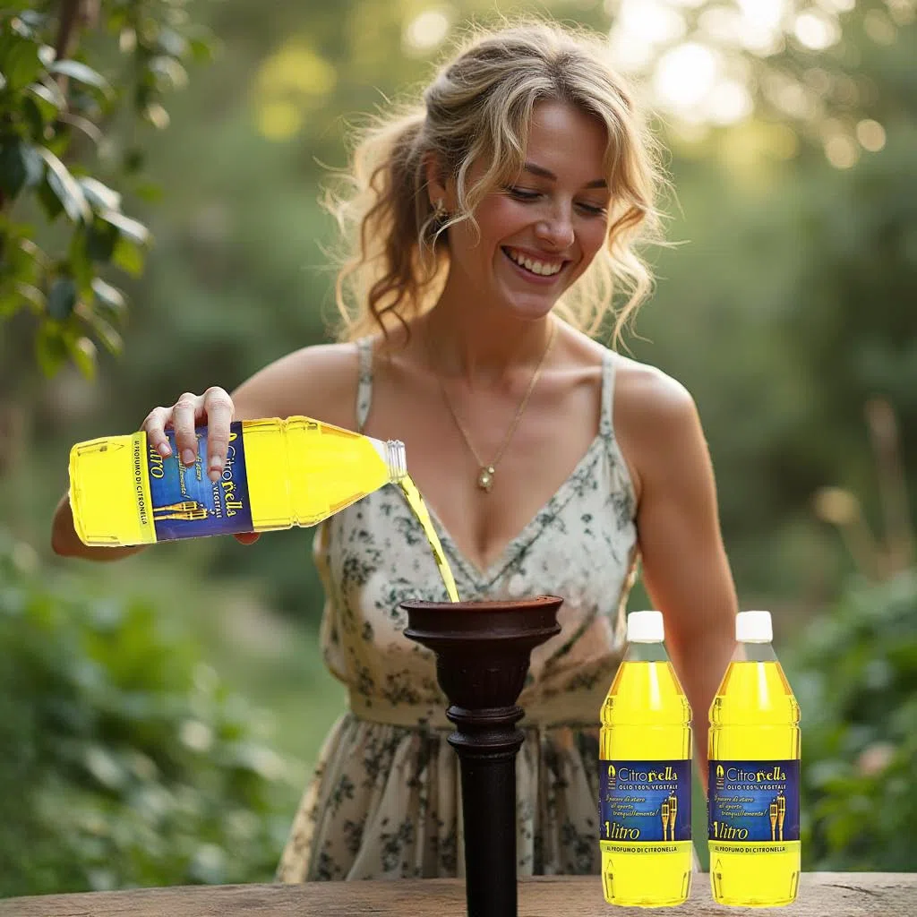 Olio Combustibile alla Citronella Vegetale - per Torcia, Fiaccola, Repellente per Zanzare, Torcia, Lampada, Giardino, Protezione, Terrazzo, Campeggio - per Spazi Esterni 1 Litro