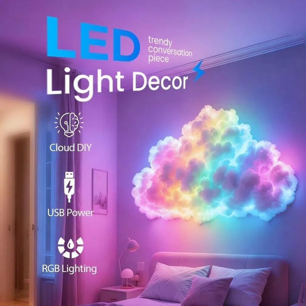 Decorazione LED a nuvola di tuono alimentata da USB fai da te, lampada LED a nuvole temporalesche RGB da 200/400/600/800 cm, kit di luci a nuvola grande 3D con fulmini per la decorazione della camera