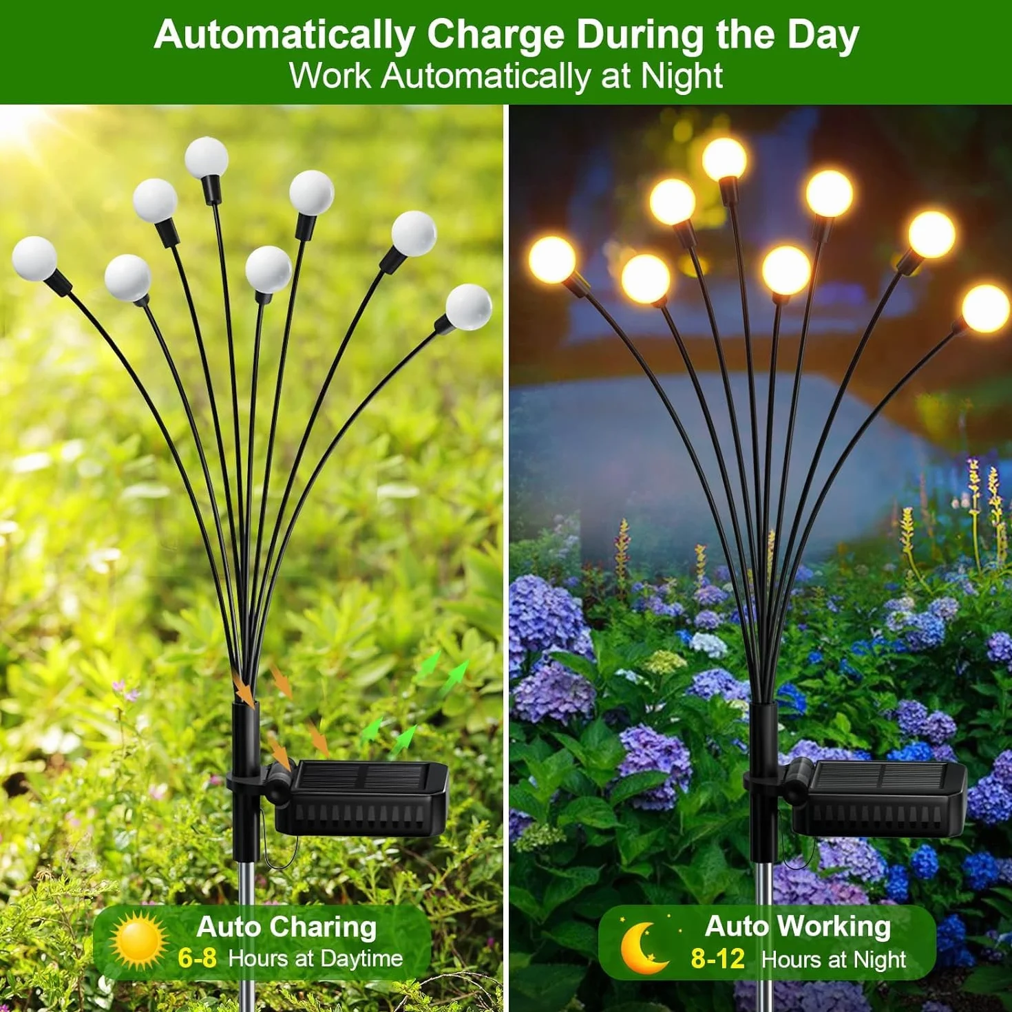 Kizozo Firefly Luci Solari da Esterno Giardino 4PACK 40 LED, Ornamenti Decorazioni da Giardino IP65 Impermeabile, Luci Solari da Esterno, Bianco Caldo