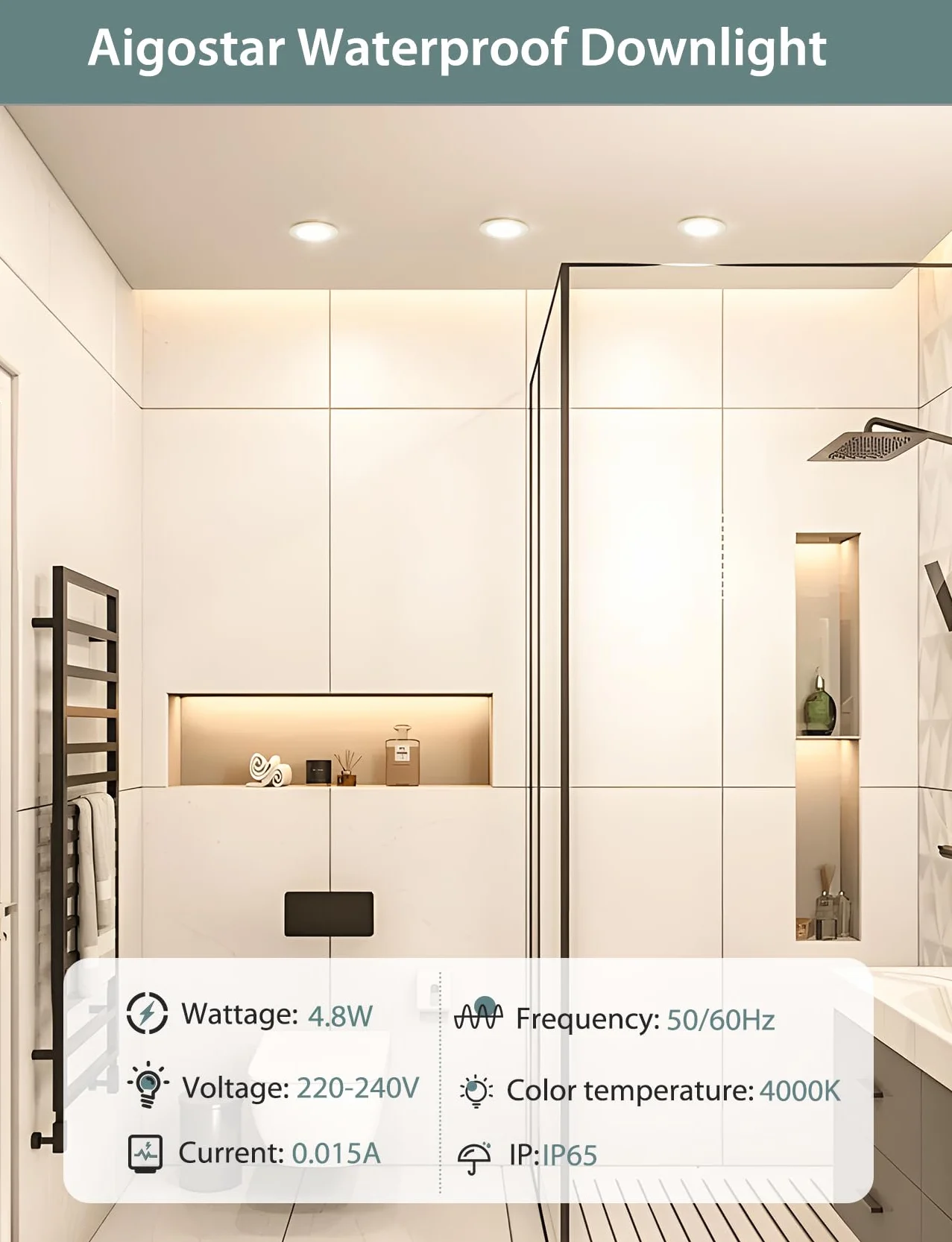 Aigostar Faretti LED da Incasso per Cartongesso, 4.8W 560LM IP65 Impermeabile, Faretto LED Incasso, Luce Naturale 4000K, Faretti Incasso Cartongesso, Diametro Foro Ø68mm, AC 220-240V, Set di 6