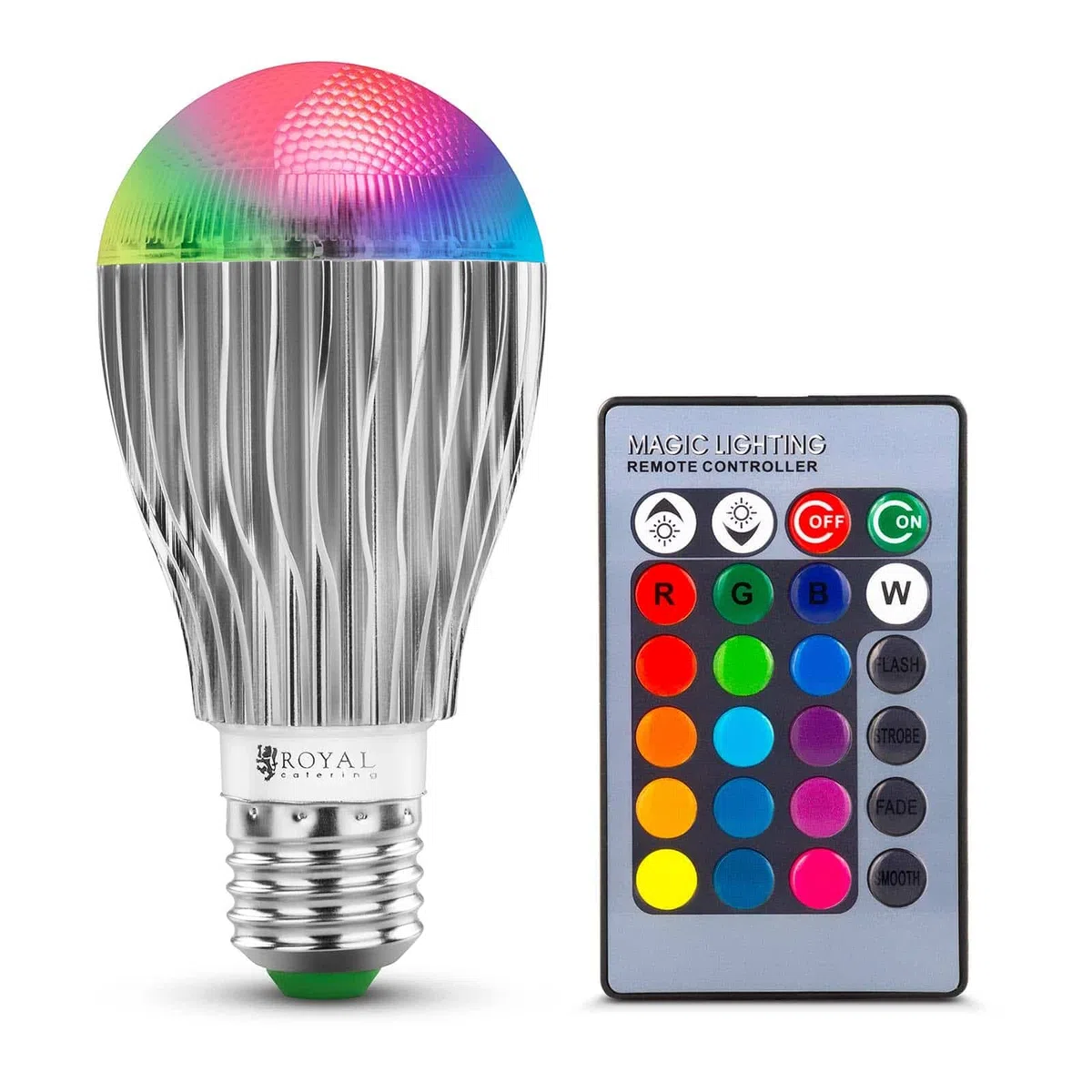 Royal Catering Lampadina LED con Telecomando Luce al LED RGB RCBL-9W27 (5 effetti, 16 colori, Classe energetica A, Attacco E27, 20.000 ore di durata in servizio)