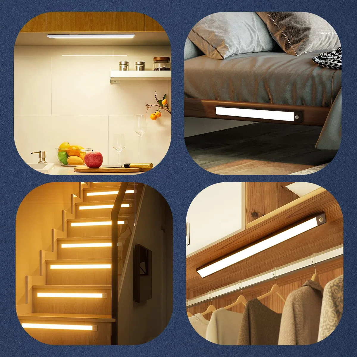 AiQInu Luce Armadio 146 LED con Sensore Movimento, USB Ricaricabile Led Sottopensile,40cm Dimmerabile Lampada Armadio con Striscia Magnetica Adesiva per Cucina, Scale, Corridoi