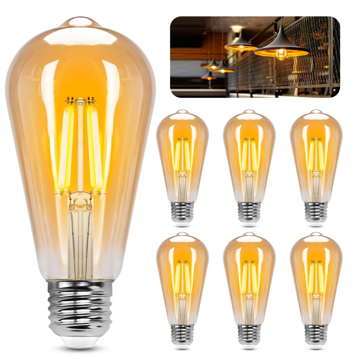 Aigostar ST64 - Lampadina Stile Vintage Edison, Led E27 Da 10W (Equivalente A 77W)，Filamento Led Bianco Caldo (2200K)， 1100 Lumens，Non Dimmerabile， Confezione Da 6 Unità