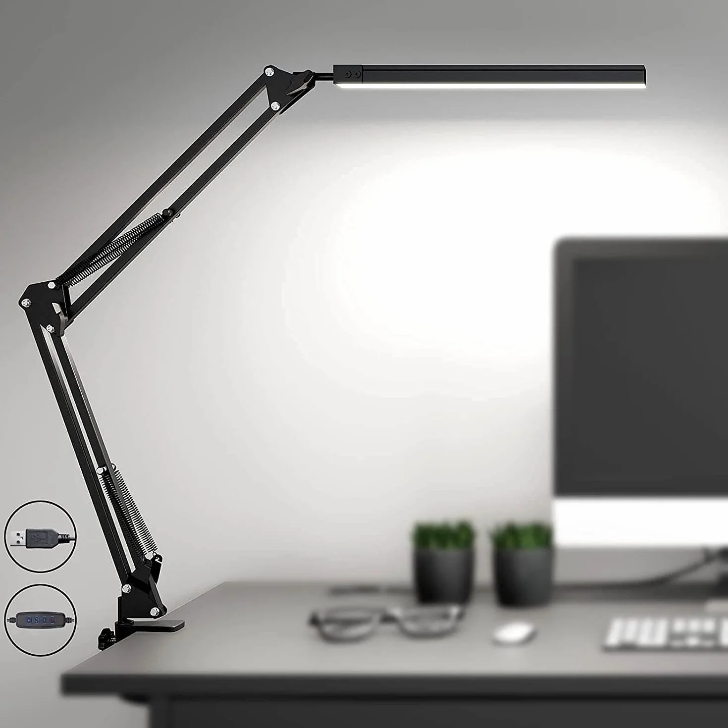 SKYLEO Lampada da Scrivania a LED - da Tavolo con clip - per la cura degli occhi - 3 modalità di luce x 10 livelli di luminosità - Nero