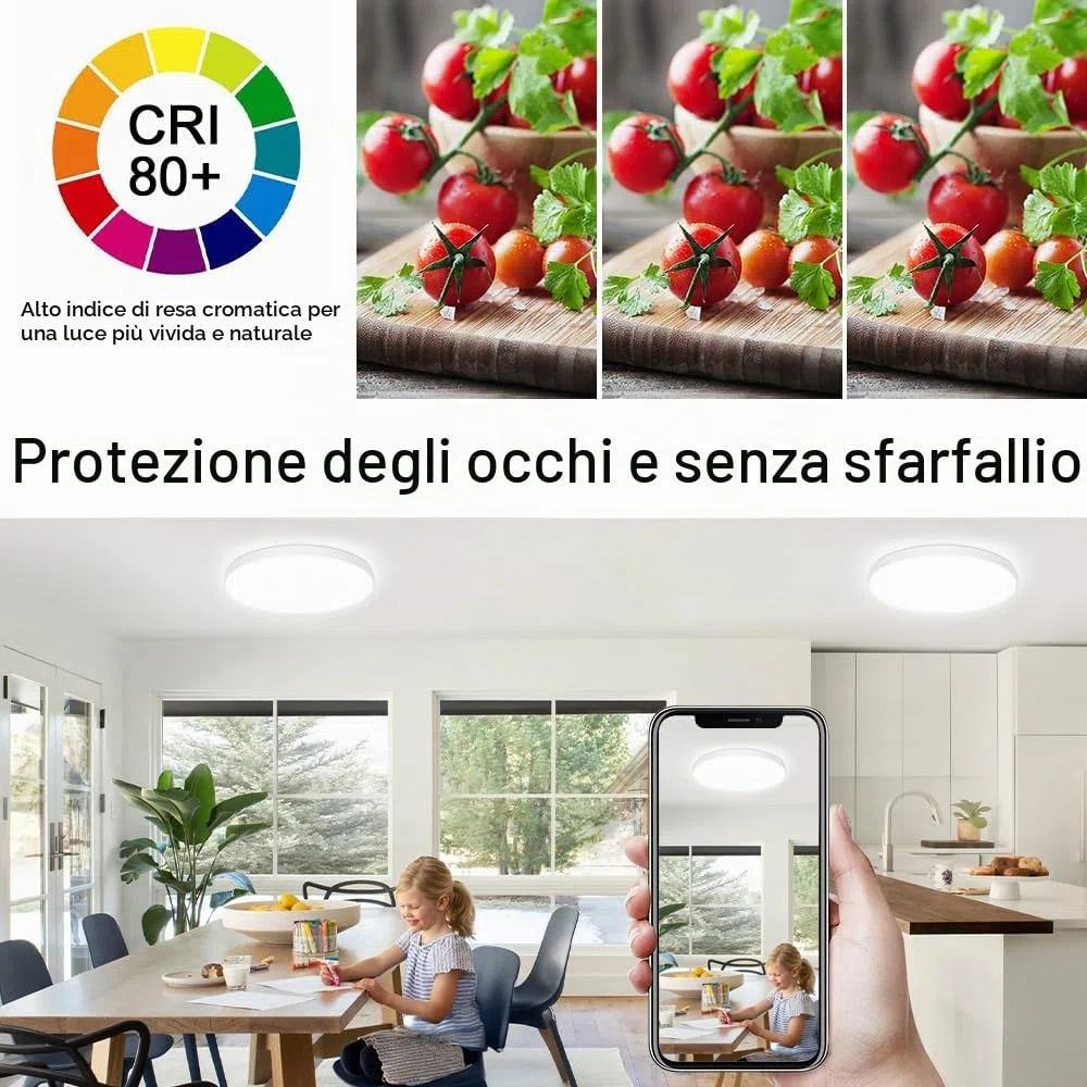 Lampada da Soffitto LED Dimmerabile con Telecomando, 24W RGB Plafoniera LED Colore IP44 Impermeabile, Controllo Intelligente tramite App Alexa Google Home, per Camera, Cucina, Salone, Bagno