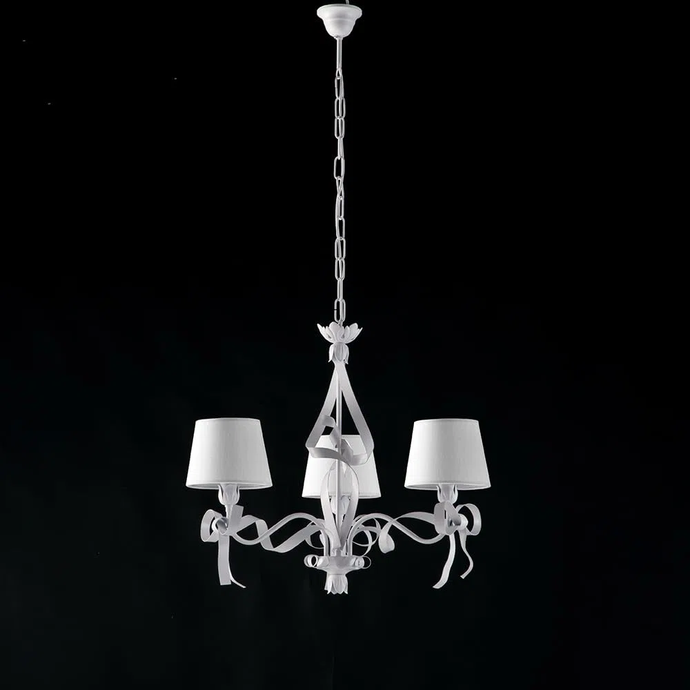 Bonetti Illumina Lampadario Shabby Chic Bianco 3 Luci Paralumi Bianchi