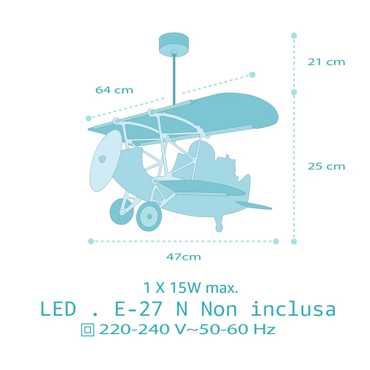 Dalber Lampada a sospensione per cameretta dei bambini, lampada da soffitto per bambini, 54602, E27, 15 W LED, Blu, Giallo, 66 x 23.5 x 9.5 cm