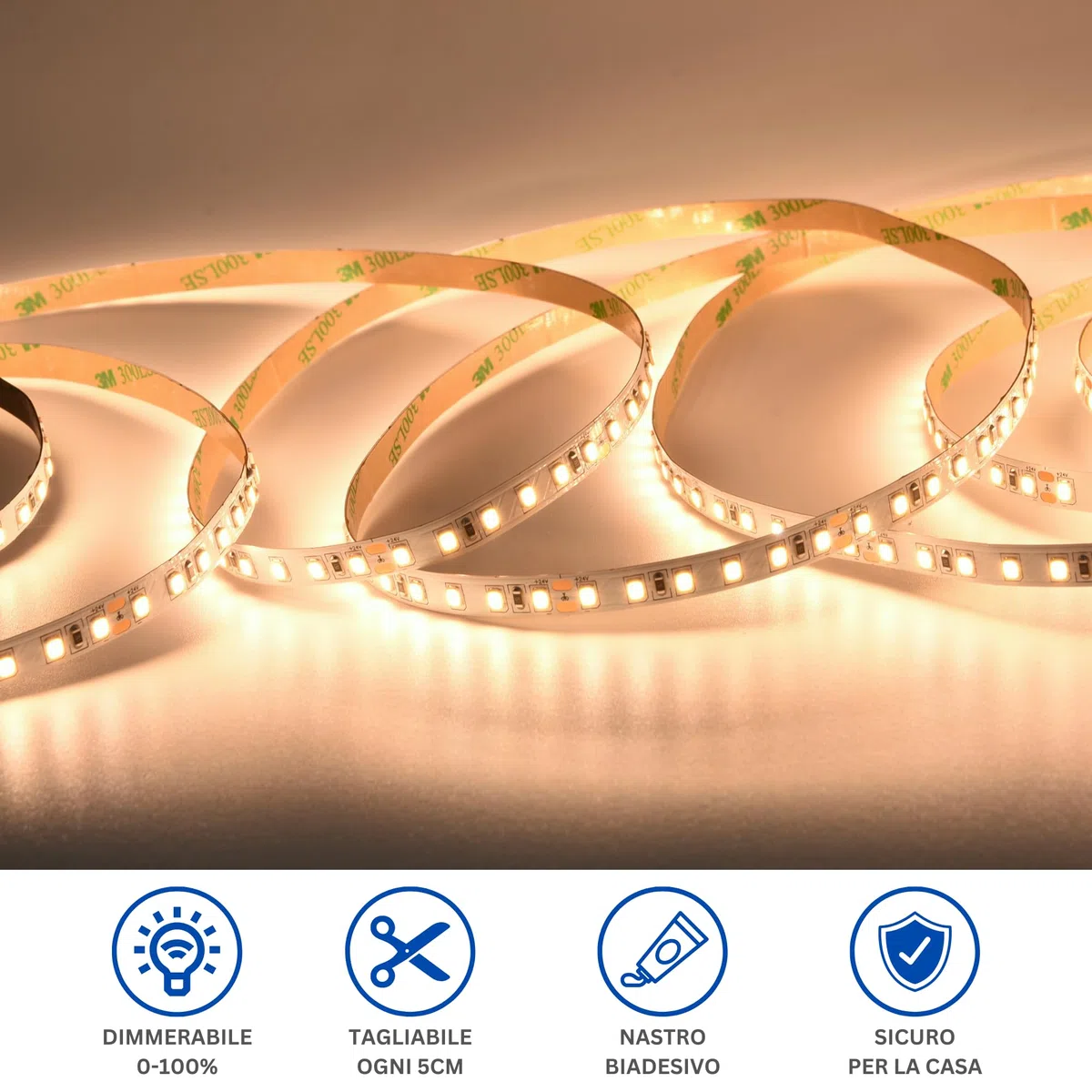 NUOVA GERMANY 5 Metri Striscia LED Bianco Caldo 3000K SMD2835 120LED/m, 24V Dimmerabile Alta Luminosità, 14W/M, 70W, 6500Lumen Totali, Luce Nastro Luminoso, IP20 (5M Calda 3000K)
