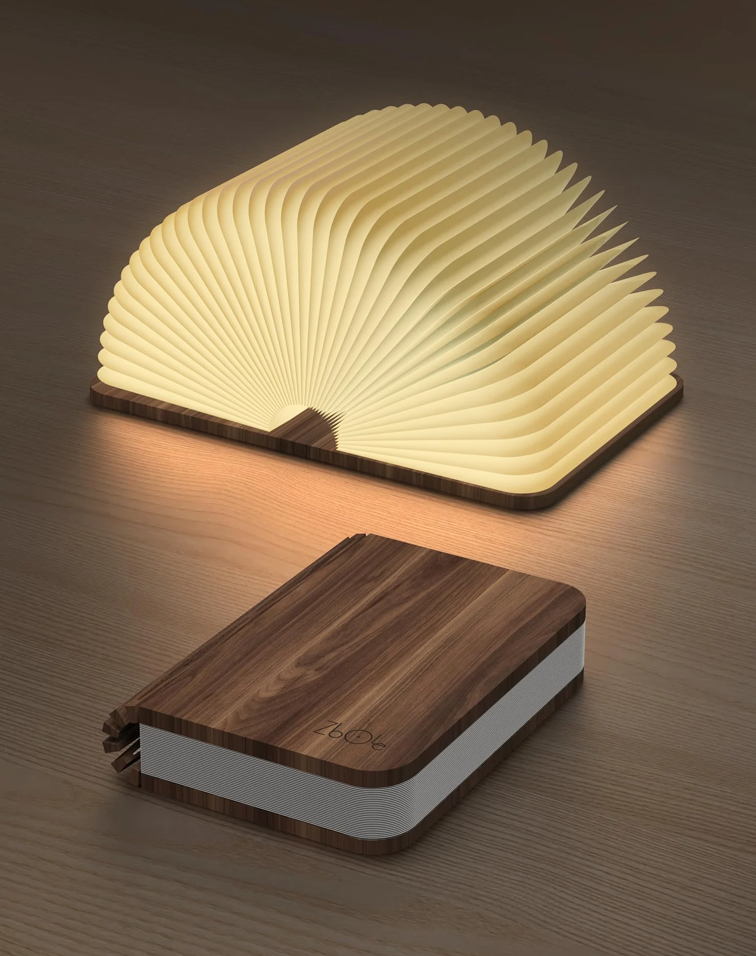 Lampada da Libro in Legno, Lampada Pieghevole a 3 Colori, Luce Ambientale LED con USB-C, Regalo di Natale e Compleanno (12 cm in Noce)