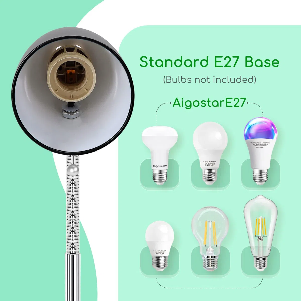 Aigostar Lampada da Scrivania Vintage, Lampada da Tavolo con Cavo da 153 cm, Lampadina Non Inclusa, Compatibile con Lampadine Modello E27, Nero