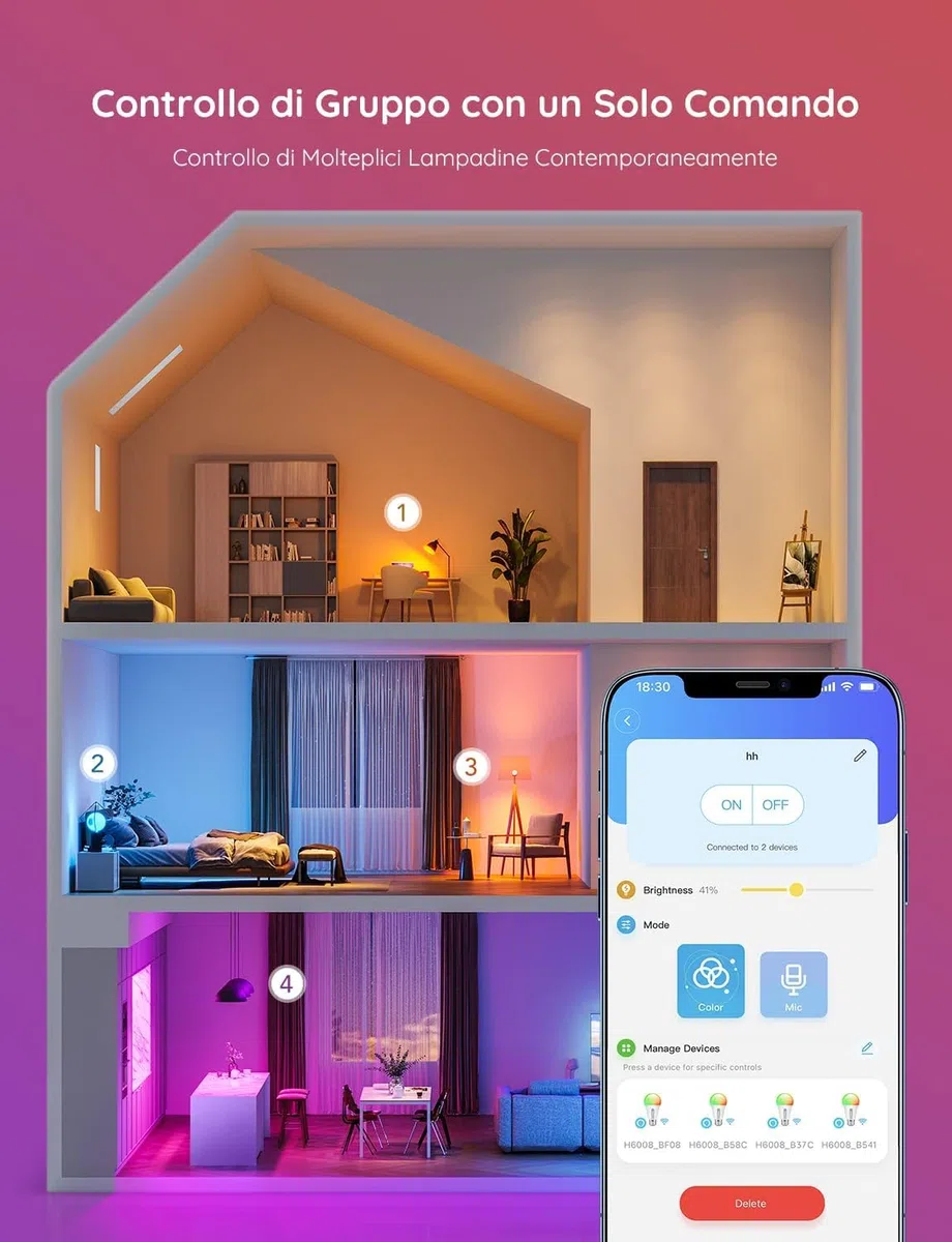 Govee Lampadina LED E27 Intelligenti WiFi e Bluetooth, Compatibile con SmartThings, Matter, Alexa e Google Assistant, 800lm, 16 Milioni di Colori RGBWW fai da te, Lampadina Smart, Set di 2