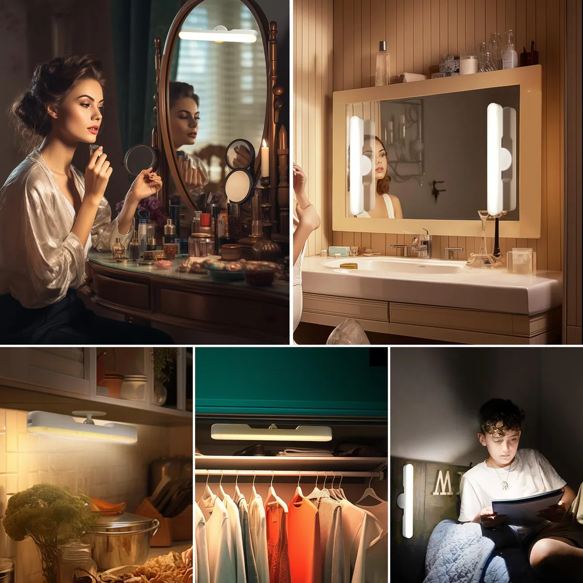 Luci Per Specchio Da Trucco Con Luci LED a 4000mAH Batteria, Dimmerabile Luci Specchio Make Up Illuminazione Senza Fili, Girevole Staccabile 360° Specchiera Trucco, Specchio Bagno Con Luce