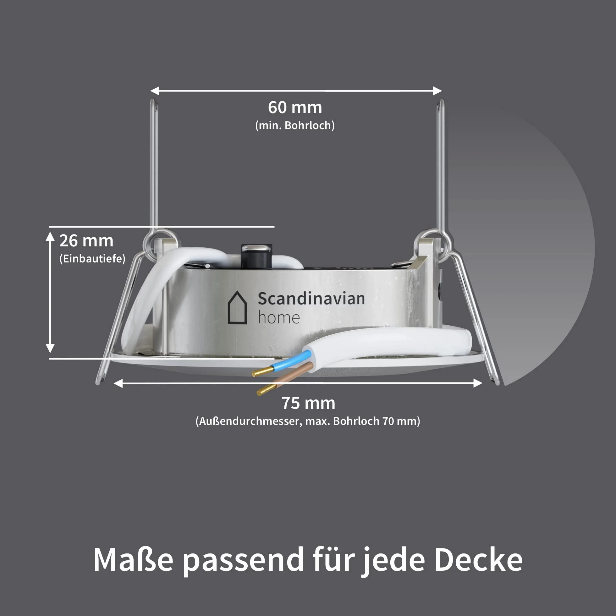 Scandinavian home Set di 6 faretti da incasso a LED 230V 4,5W bianco caldo 60mm - 70mm I bagno I CRI 90 500lm 3000K 68mm I Design in acciaio inox con vetro satinato