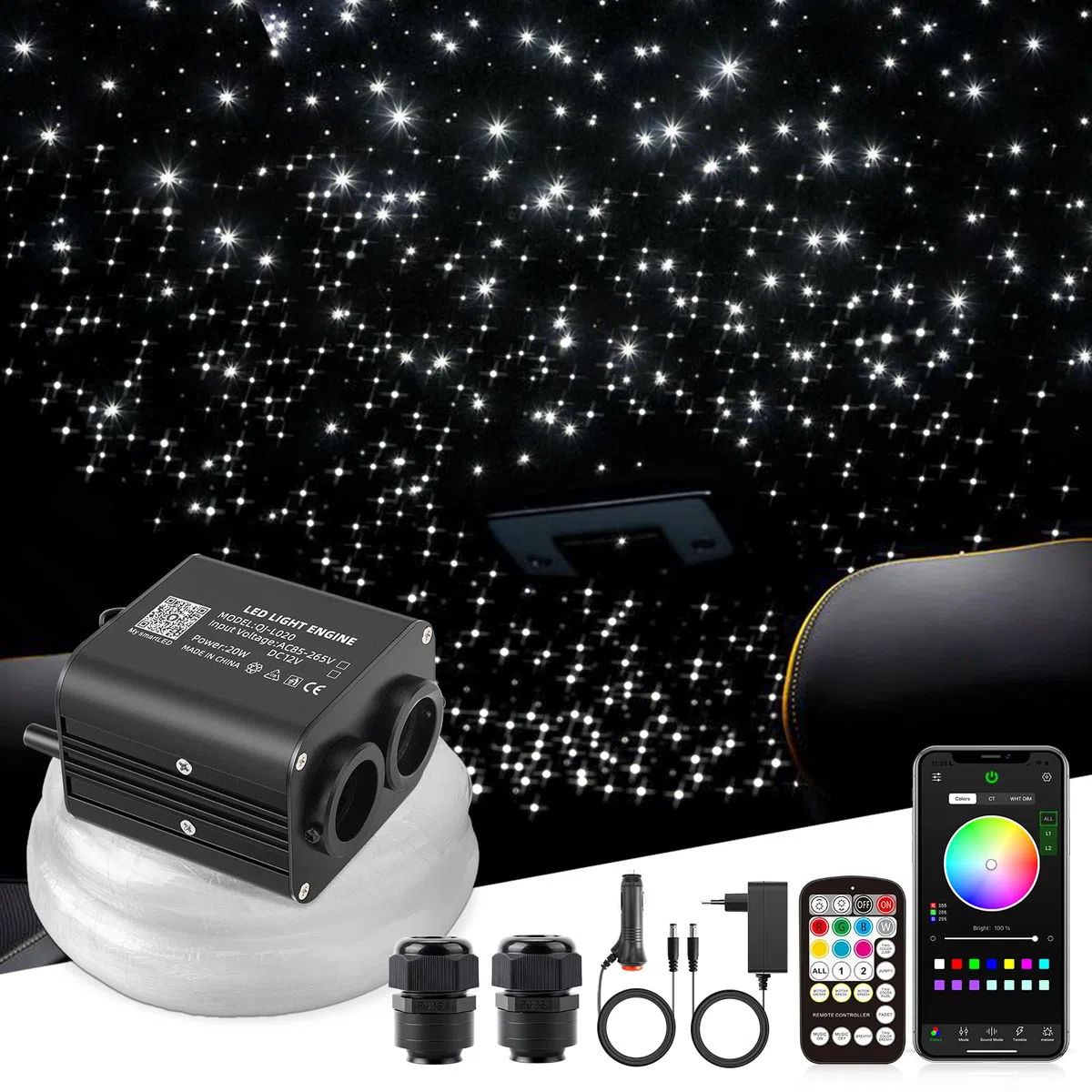 20W Twinkle RGBW Fibra Ottica, 800pcs of (0.75+1.0+1.5mm)*3 Meter Cielo Stellato LED Con APP Bluetooth/Remote/Controllo Musica, Fibra Ottica Cielo Stellato per Auto/Casa/Teatro