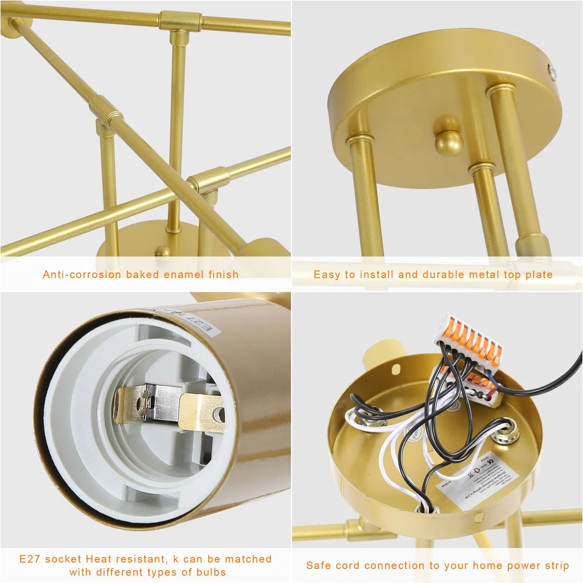 Comely Plafoniera Sputnik Moderno, 6 Luci E27 Lampadario Industriale in Metallo, Oro Lampada da Soffitto Retrò per Soggiorno Camera da Letto Cucina Ristorante