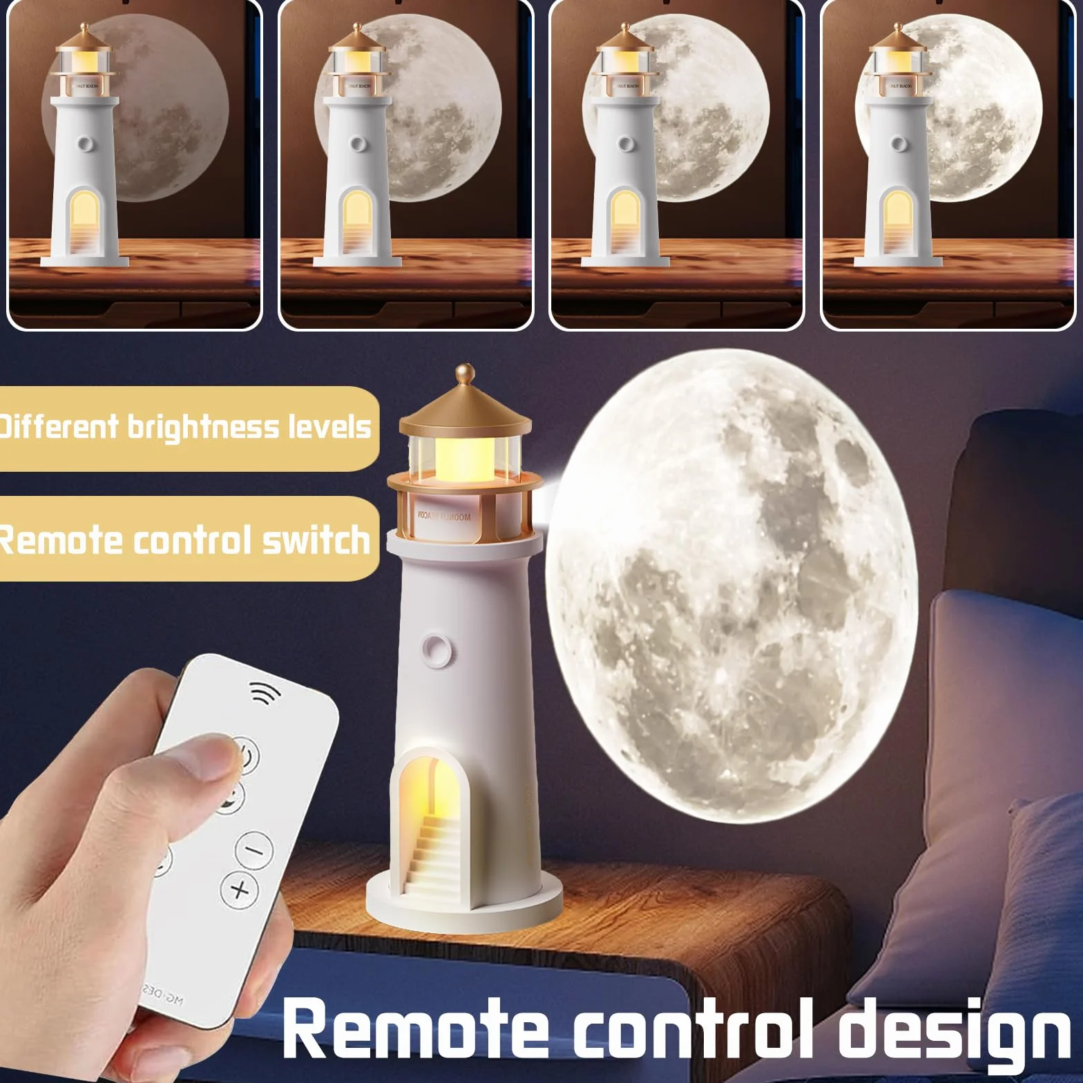 YOUYIKE Luce di Proiezione Lunare, Lampada da tavolo a forma di faro, proiettore di luce notturna, faro con proiezione lunare, Luce Notturna a LED, per Camera da Letto
