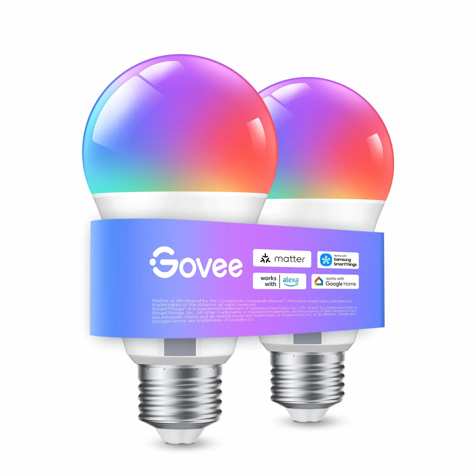 Govee Lampadina LED E27 Intelligenti WiFi e Bluetooth, Compatibile con SmartThings, Matter, Alexa e Google Assistant, 800lm, 16 Milioni di Colori RGBWW fai da te, Lampadina Smart, Set di 2