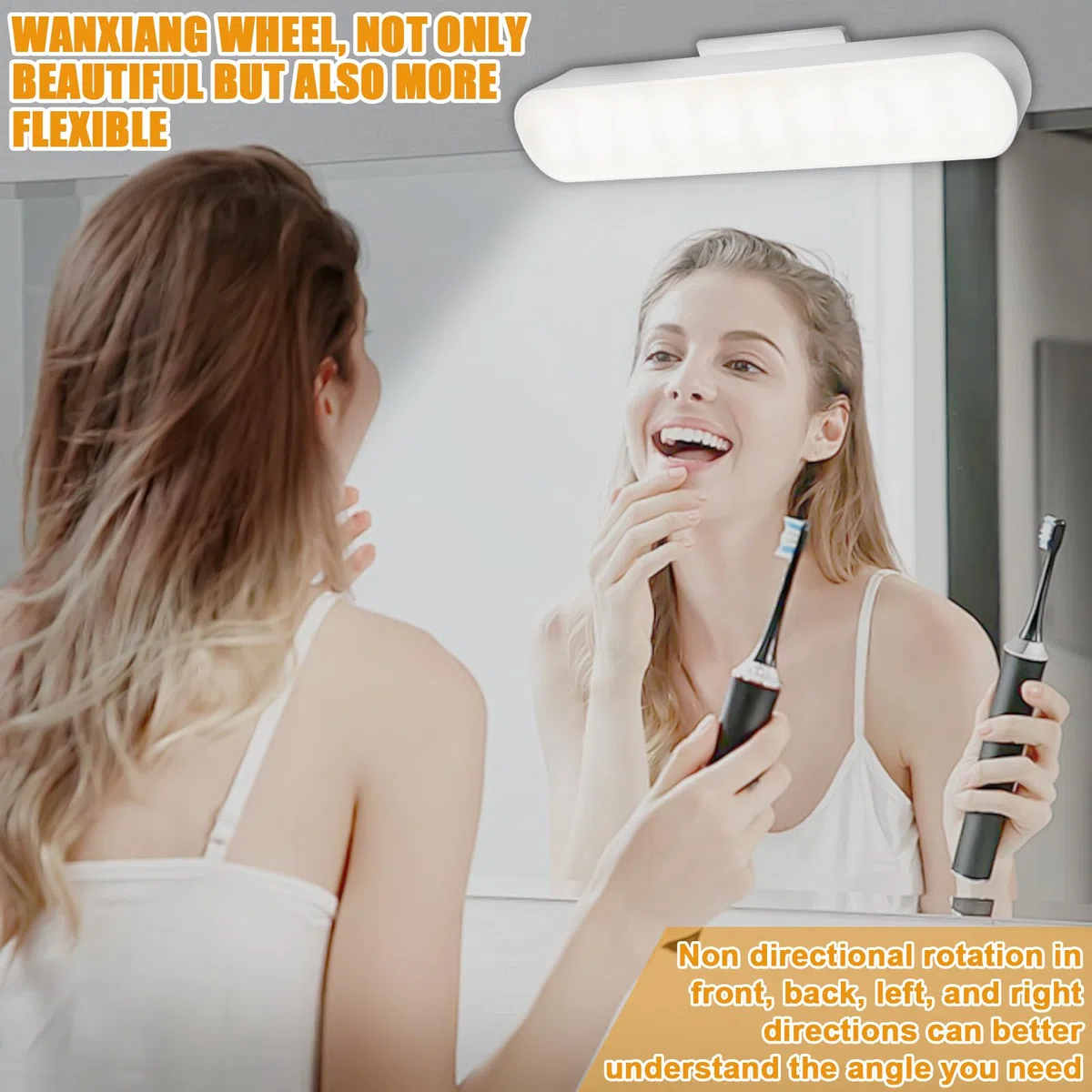 Lampada da specchio a LED per bagno, 32 cm, illuminazione per tavolo da toeletta, 4500 mW, portatile, con rotazione a 360°, 3 colori, dimmerabile, LED per trucco, lampada da specchio, anti vertigini